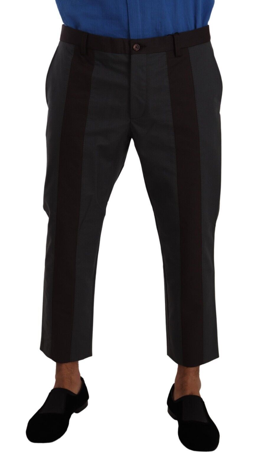 Gray Bordeaux Striped Cropped Trouser Pants - ventzia