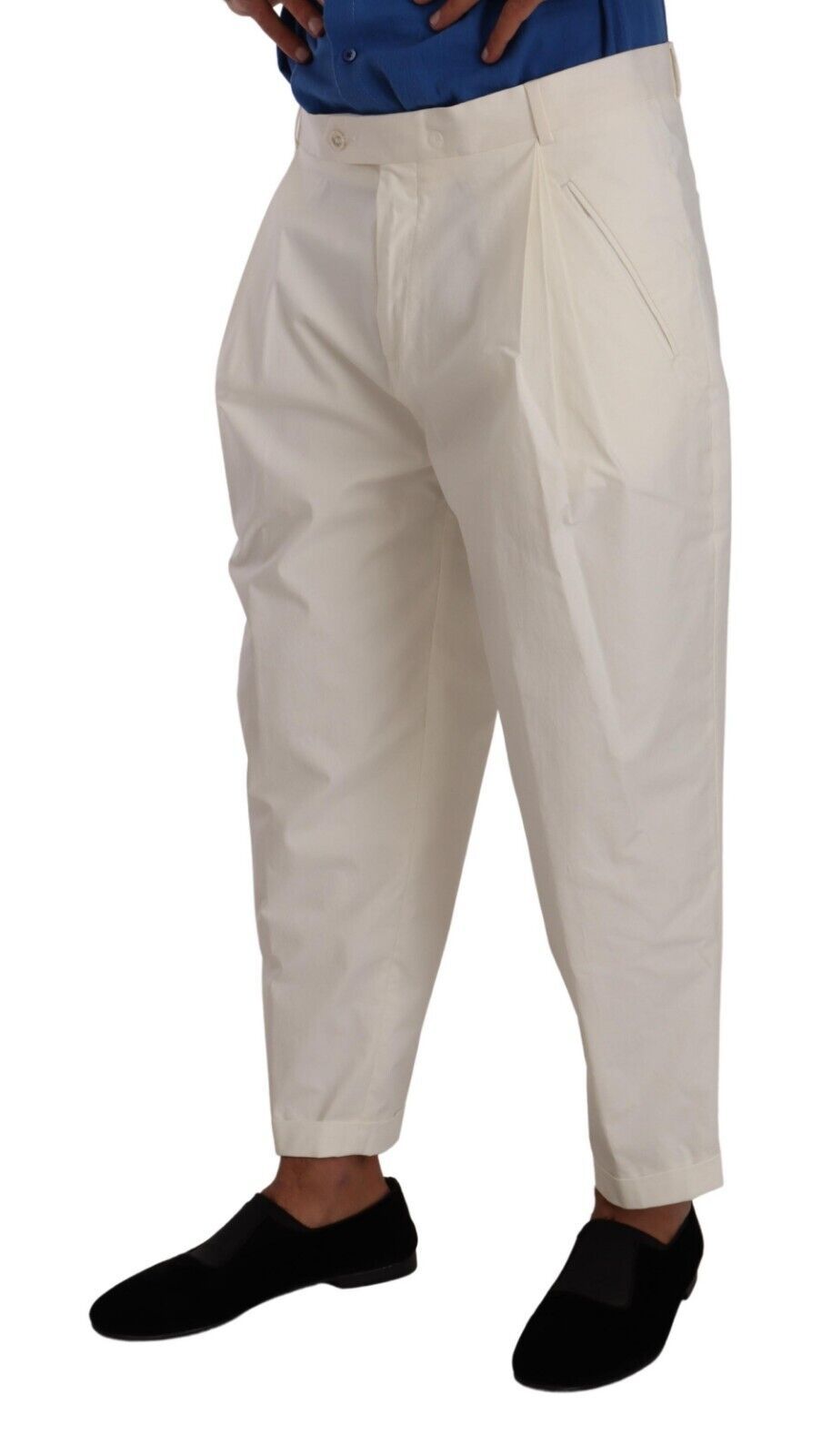 White Cotton Tapered Men Trouser Dress Pants - ventzia