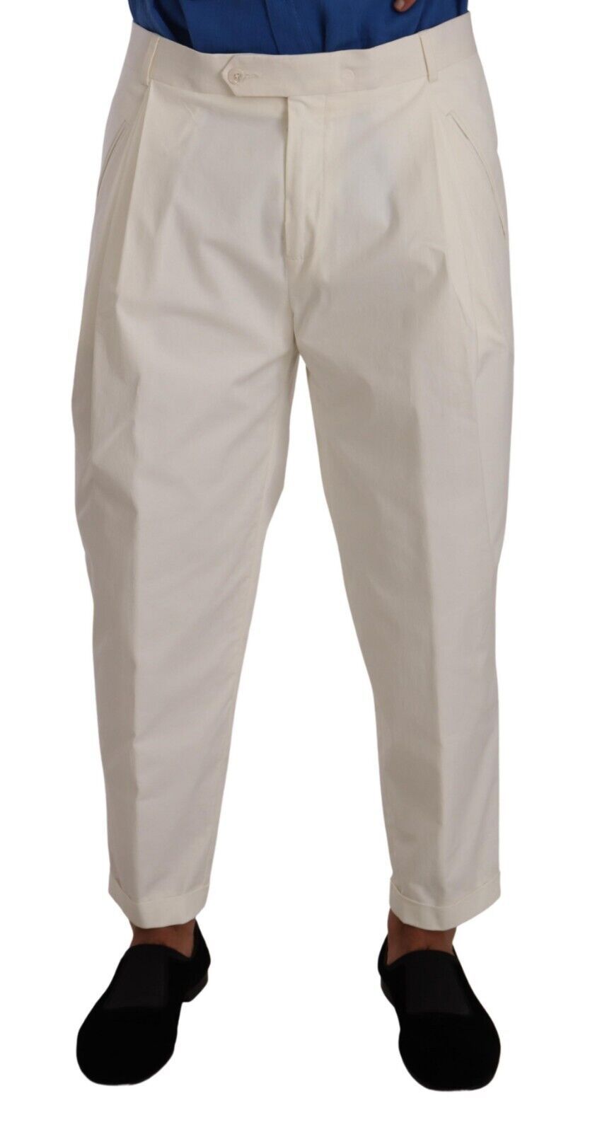 White Cotton Tapered Men Trouser Dress Pants - ventzia