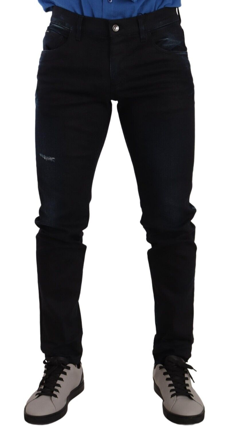 Blue Cotton Stretch Skinny Denim Trouser Jeans - ventzia