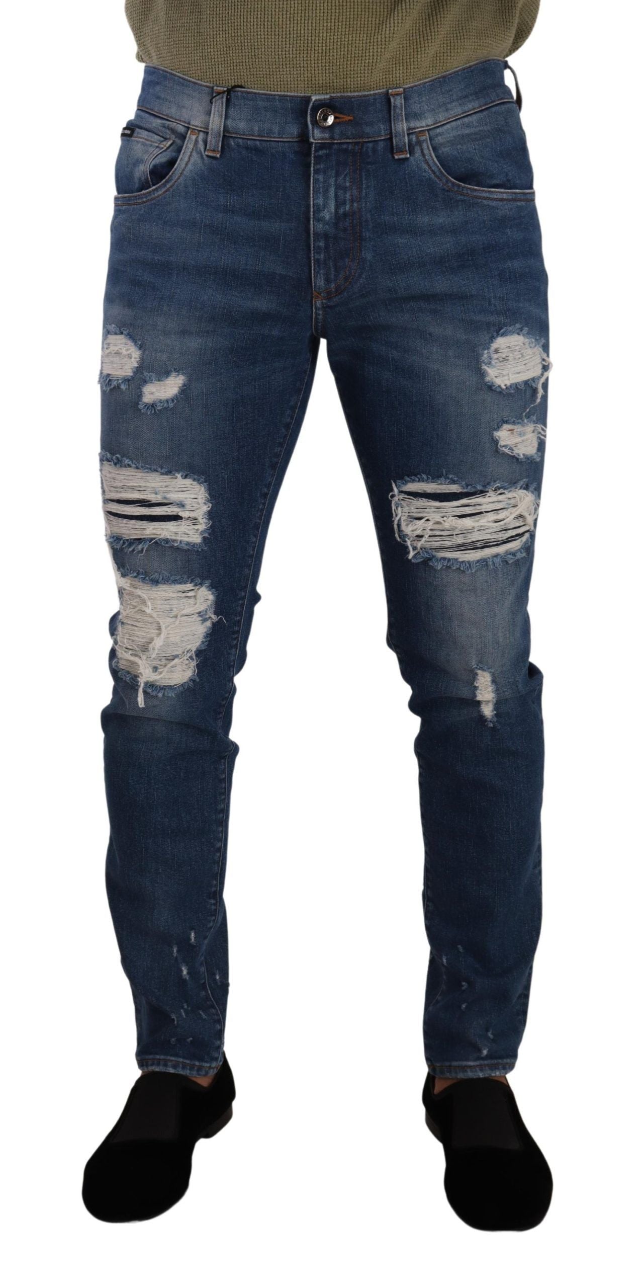 Blue Wash Cotton Stretch Slim Fit Denim Jeans - ventzia