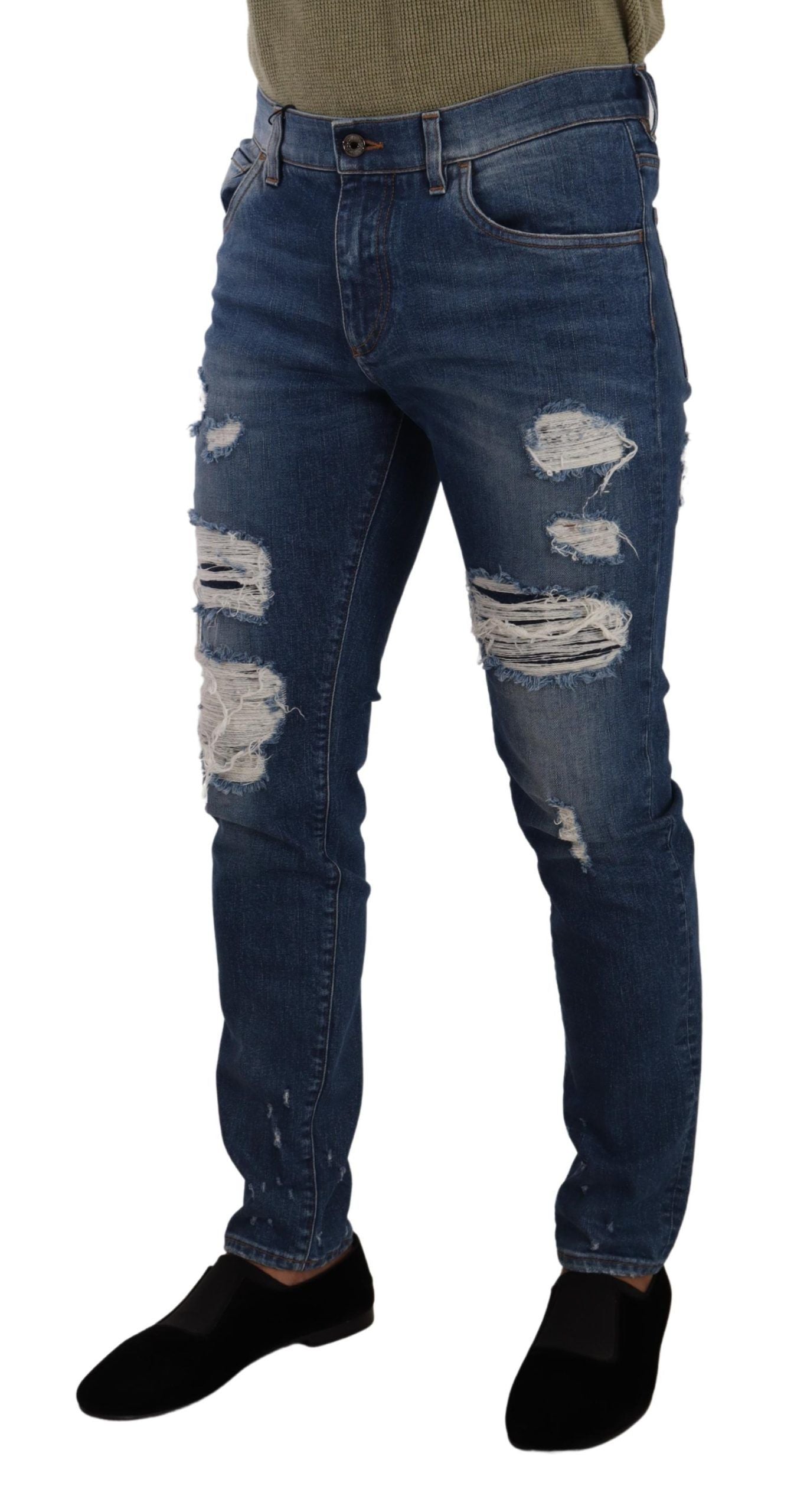 Blue Wash Cotton Stretch Slim Fit Denim Jeans - ventzia