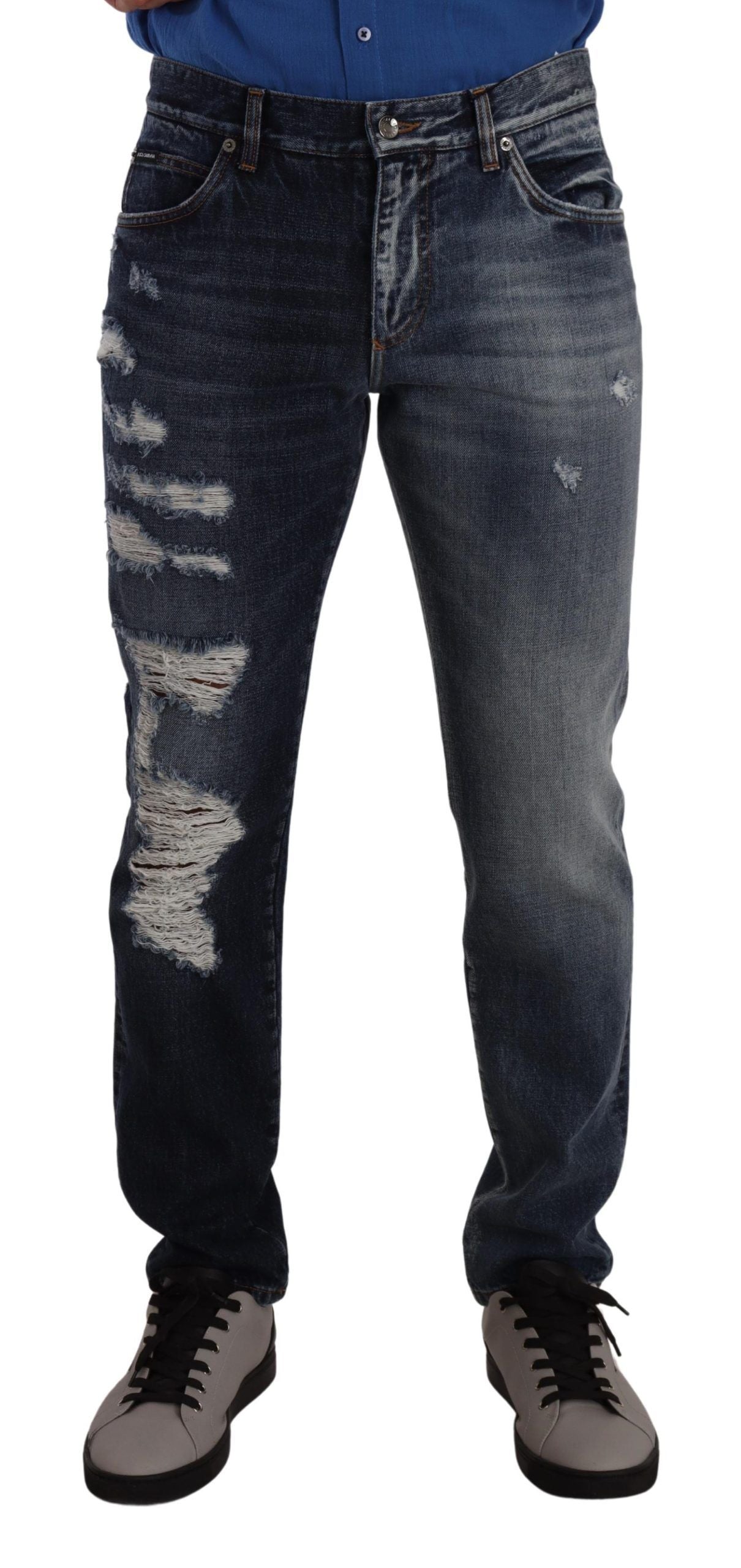 Blue Cotton Regular Denim Trousers Jeans - ventzia