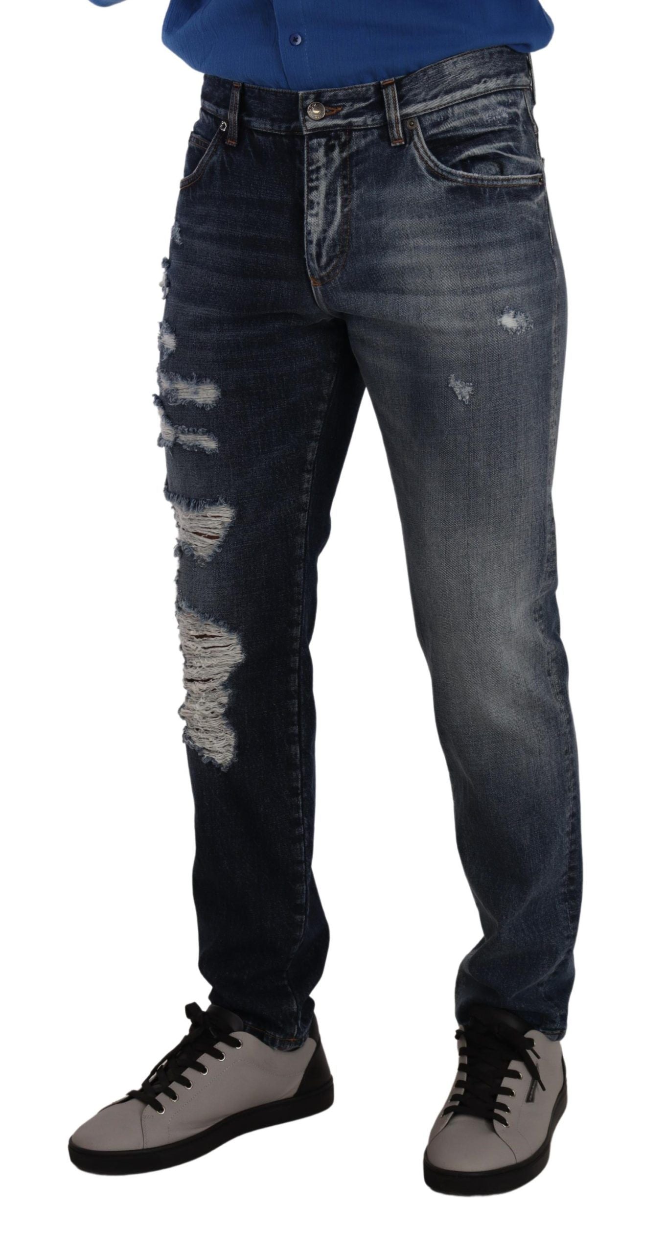 Blue Cotton Regular Denim Trousers Jeans - ventzia