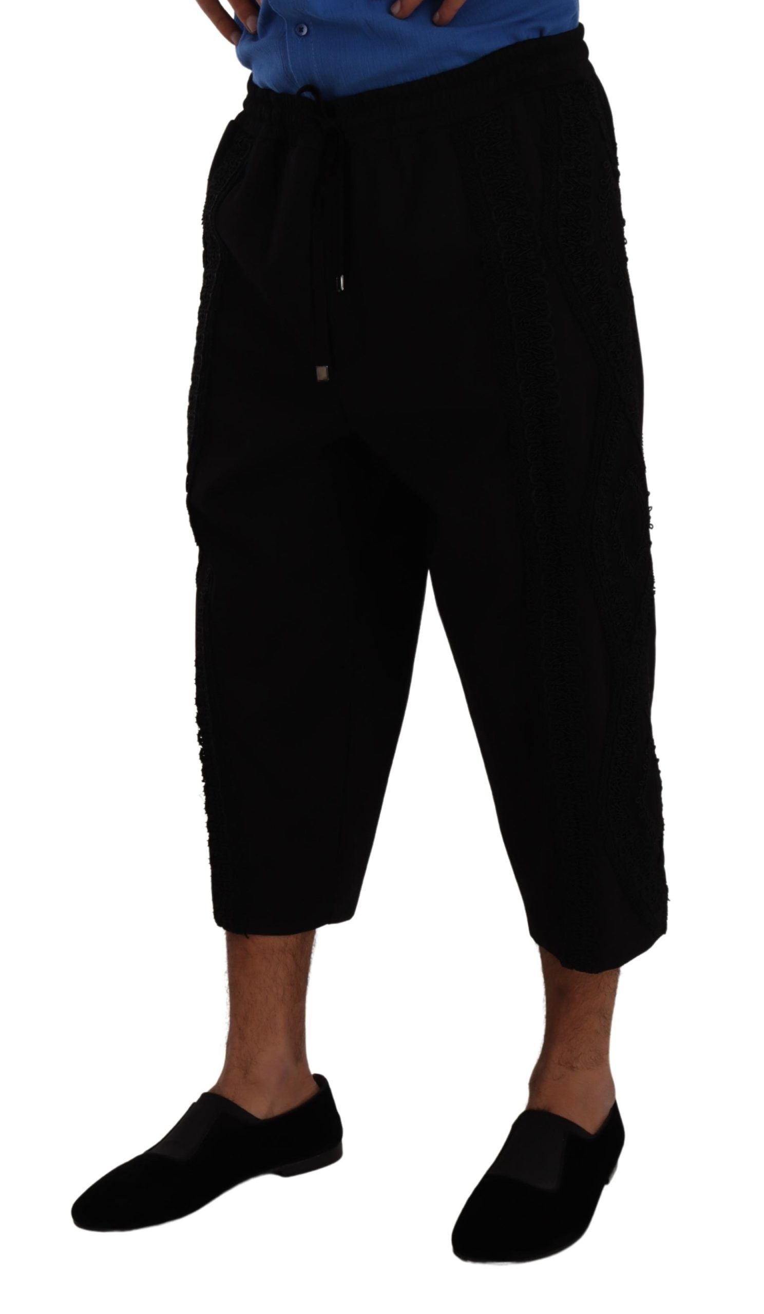 Black Cotton Torero Sweatpants Shorts Pants - ventzia