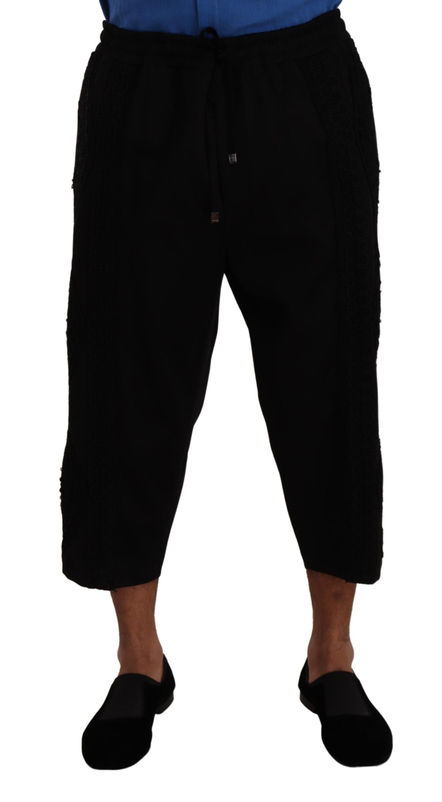 Black Cotton Torero Sweatpants Shorts Pants - ventzia