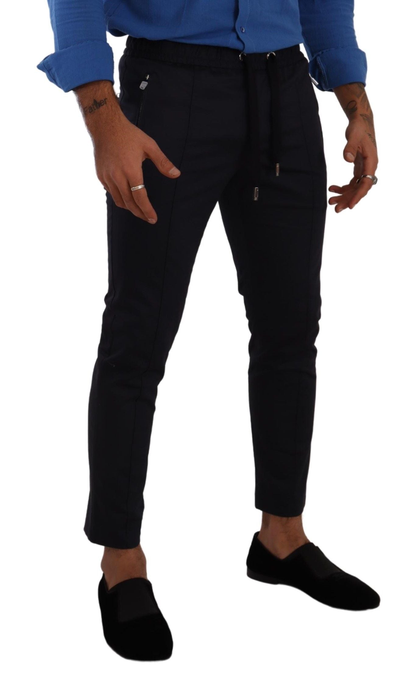 Blue Cotton Stretch Jogging Trouser Pants - ventzia