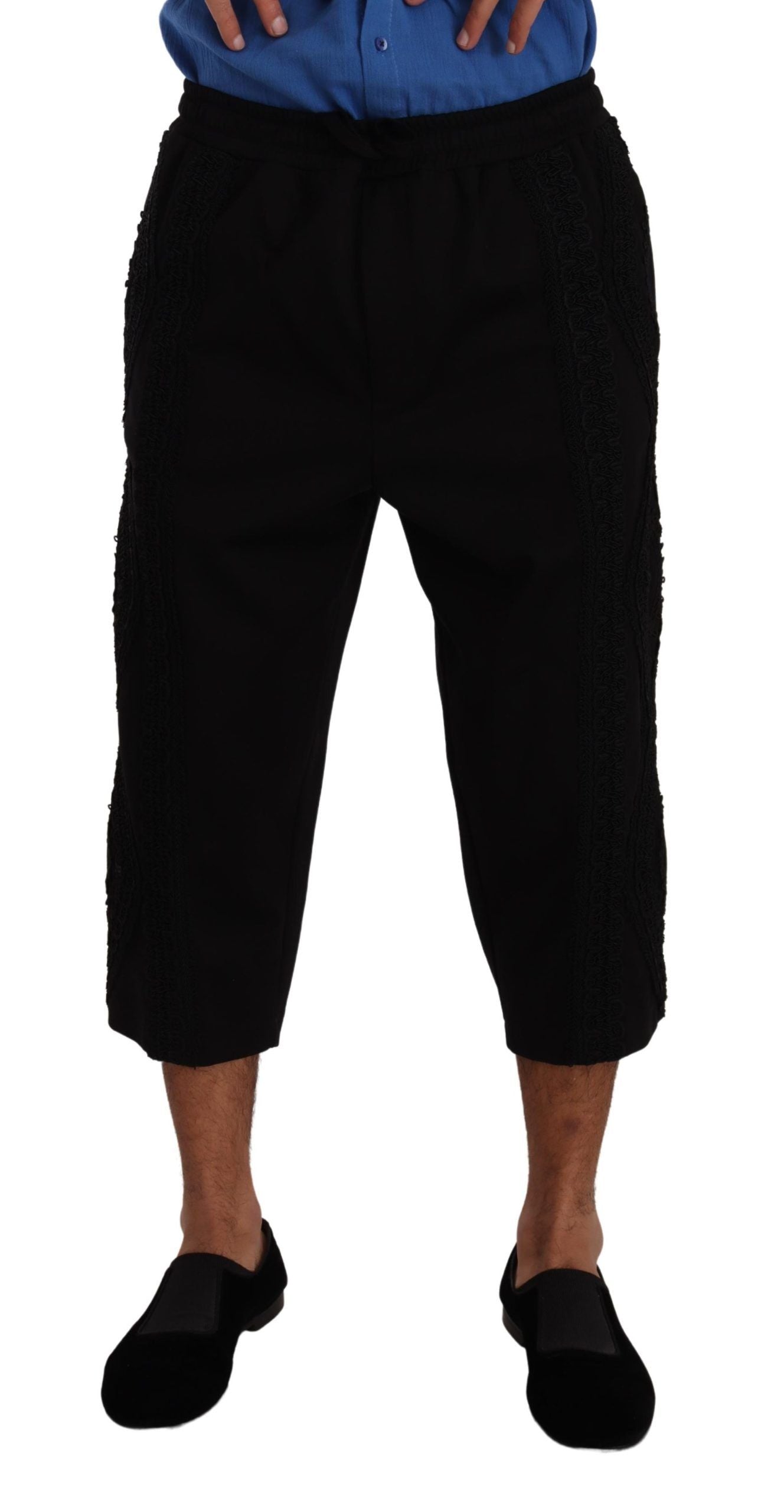Black Cotton Torero Cropped Short Trouser Pants - ventzia