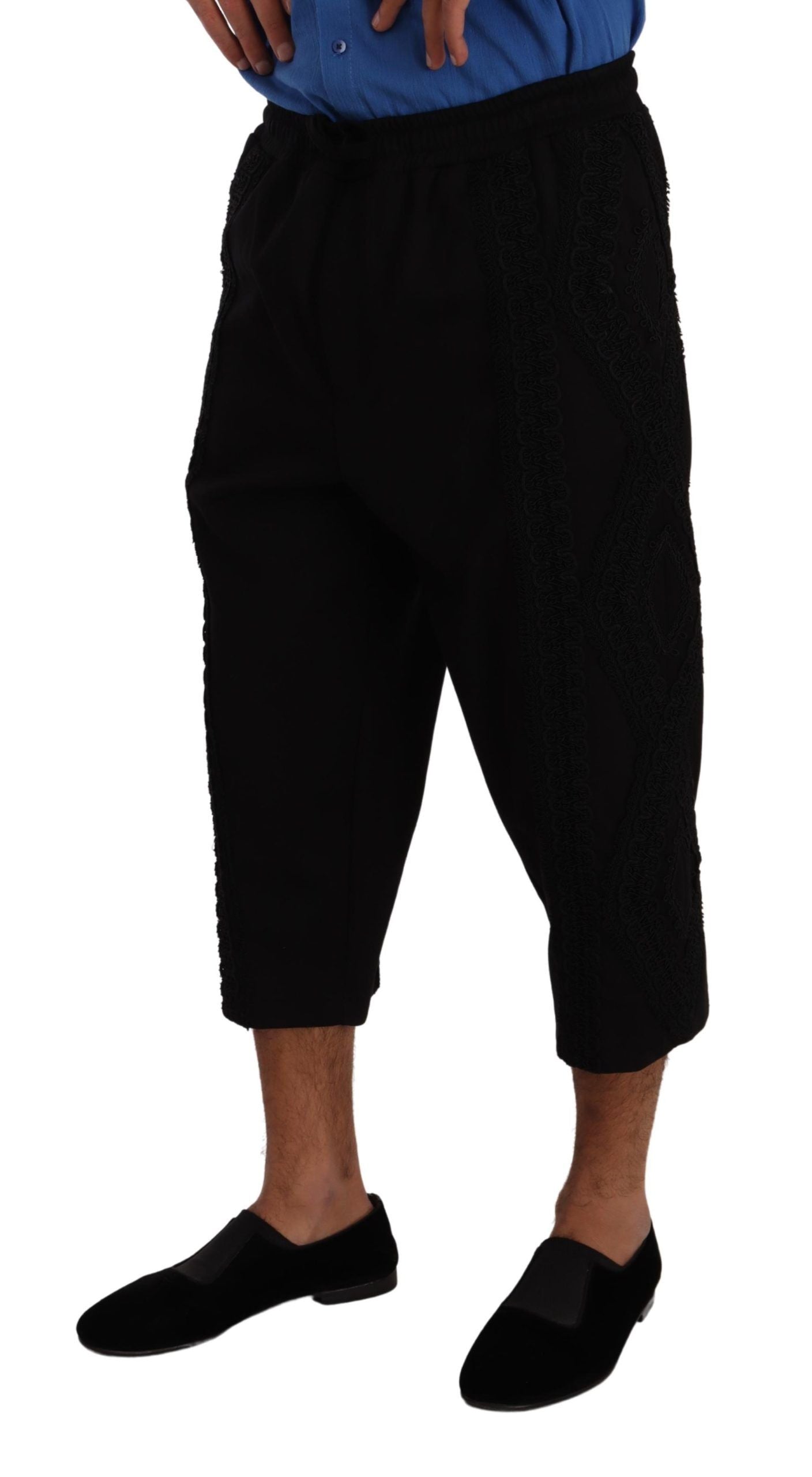 Black Cotton Torero Cropped Short Trouser Pants - ventzia