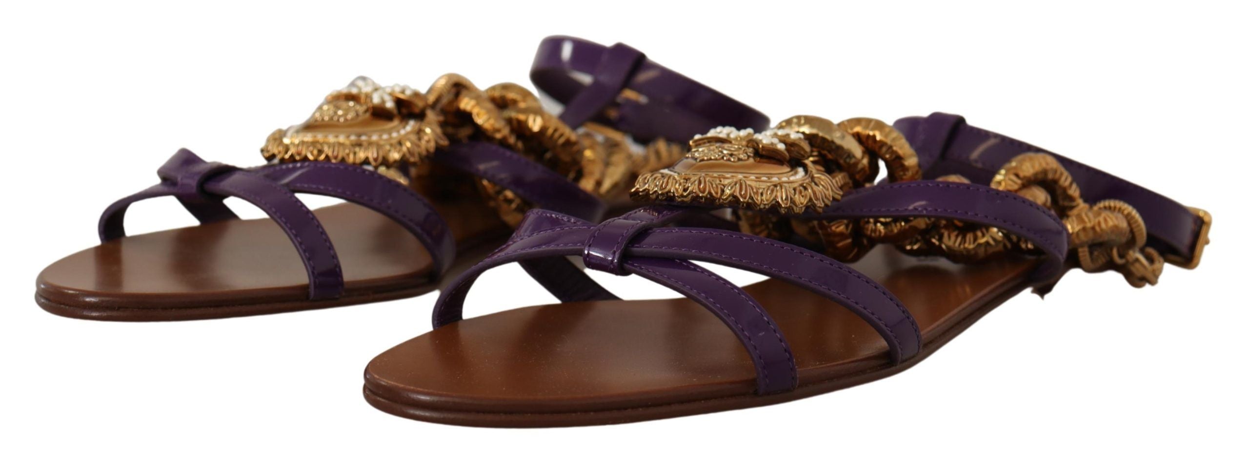 Purple Leather Devotion Flats Sandals Shoes - ventzia