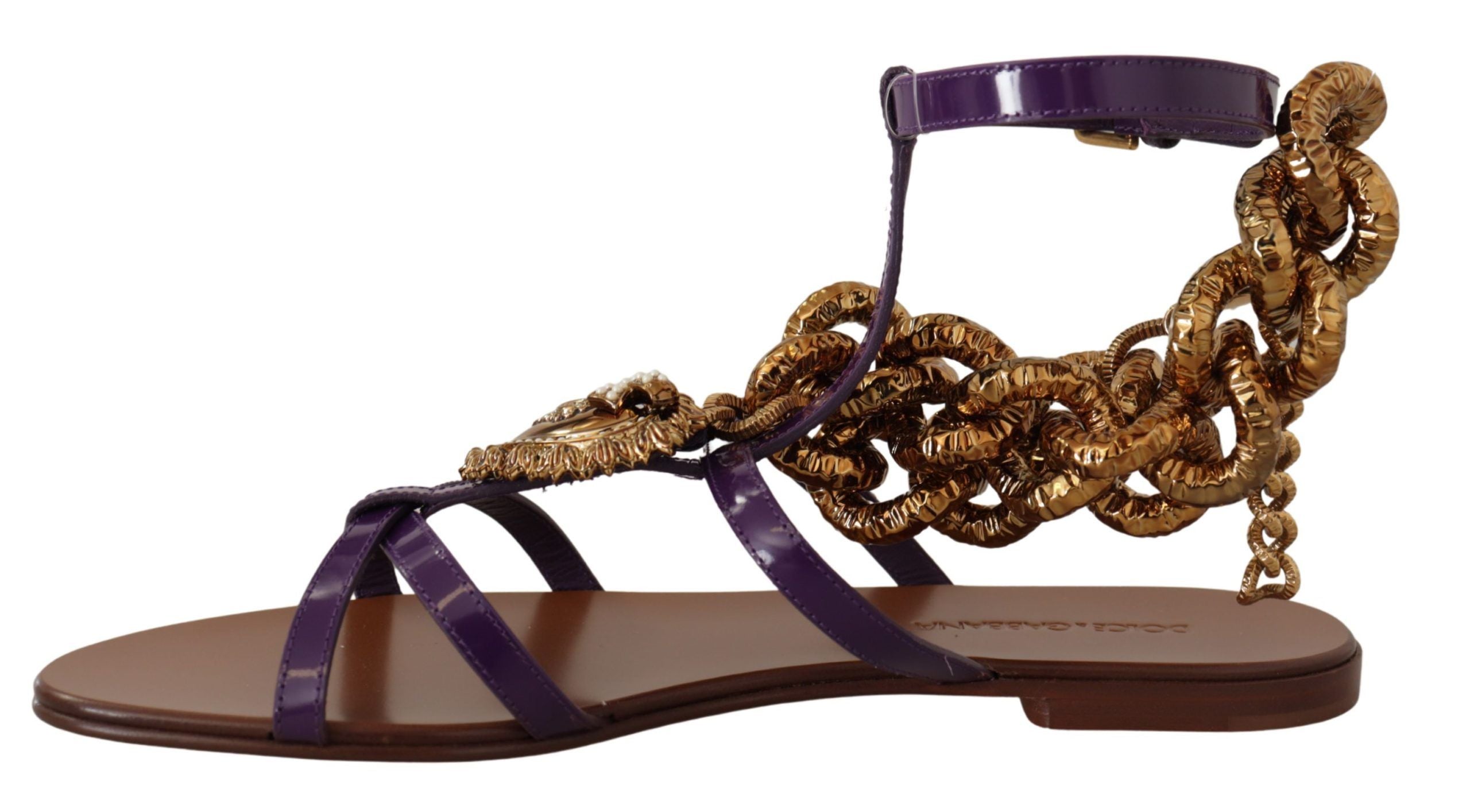 Purple Leather Devotion Flats Sandals Shoes - ventzia