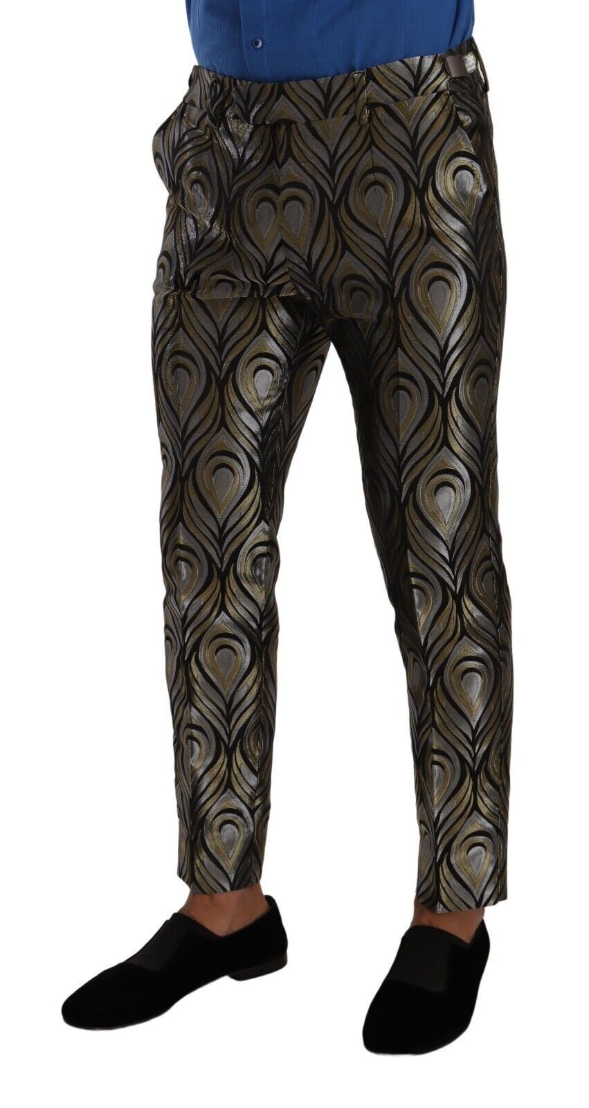 Silver Gold Jacquard Men Trouser Dress Pants - ventzia