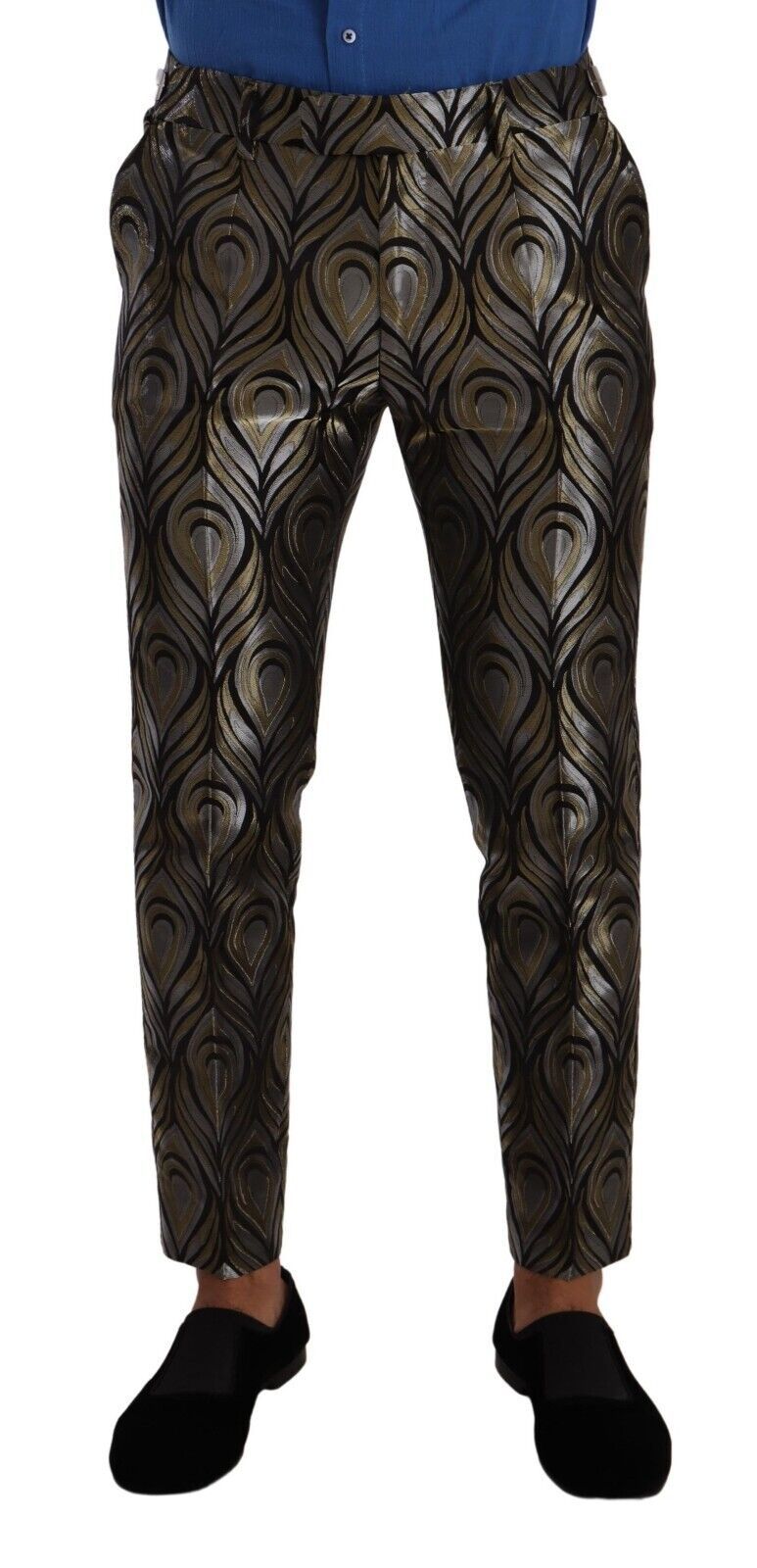 Silver Gold Jacquard Men Trouser Dress Pants - ventzia