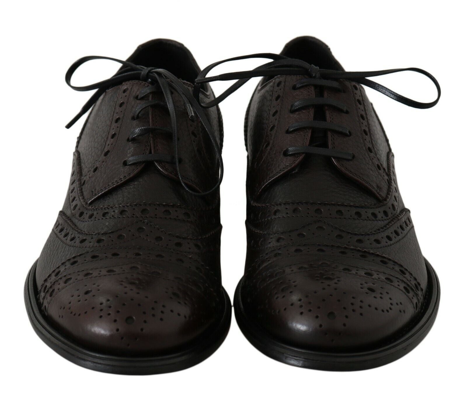 Brown Leather Wingtip Derby Formal Shoes - ventzia