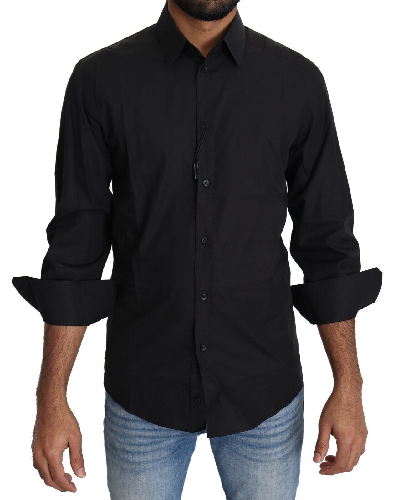 Black Cotton Formal Dress Men Top Shirt - ventzia