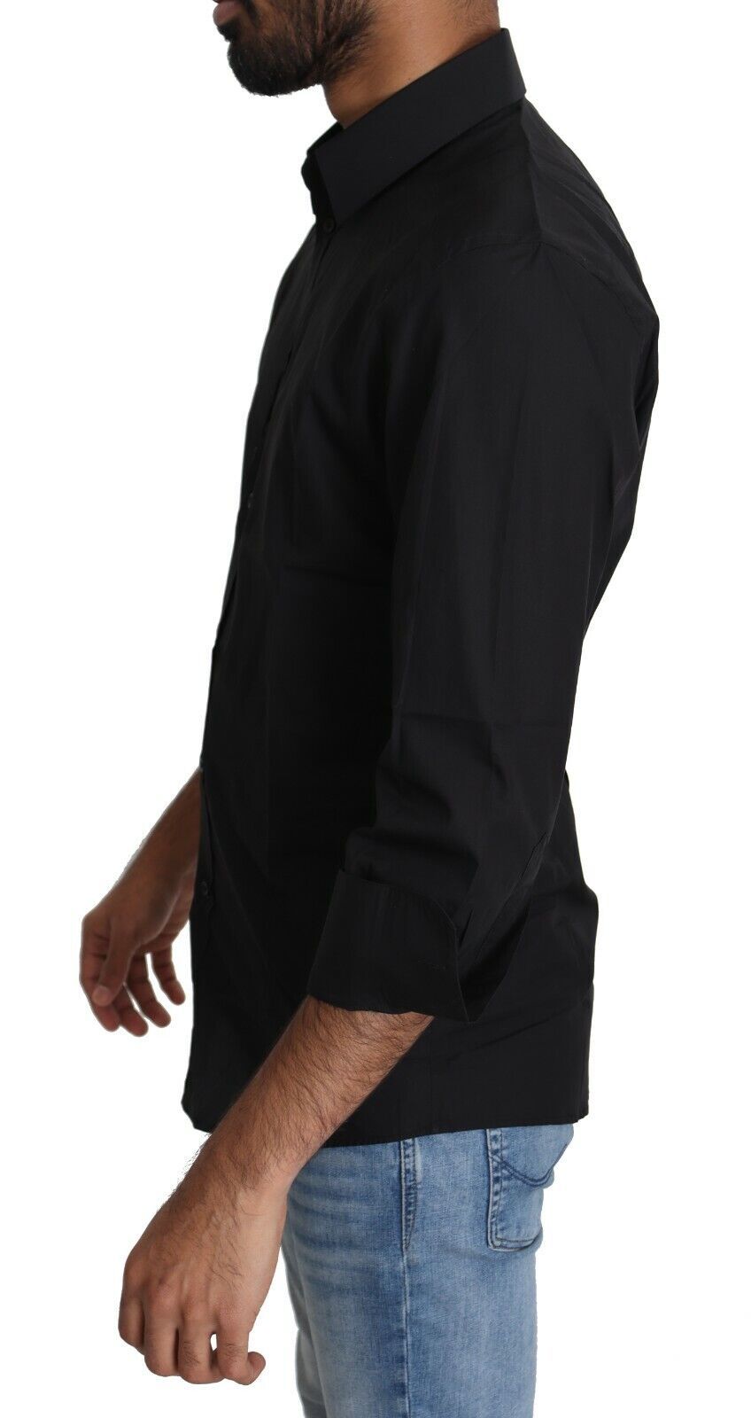 Black Cotton Formal Dress Men Top Shirt - ventzia