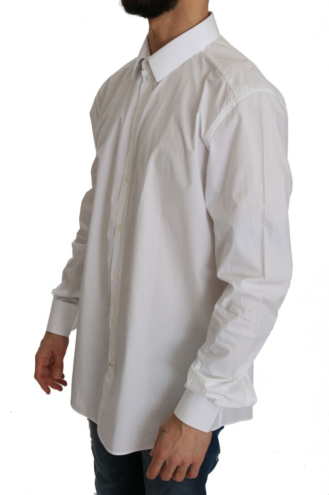 White 100% Cotton GOLD Slim Dress Shirt - ventzia