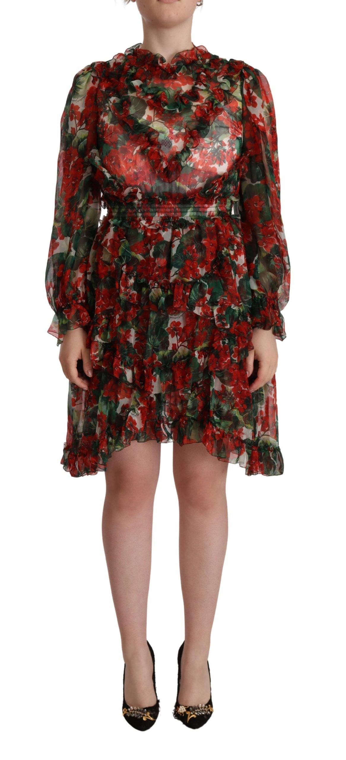 Multicolor Red Floral Silk Long Maxi Dress - ventzia