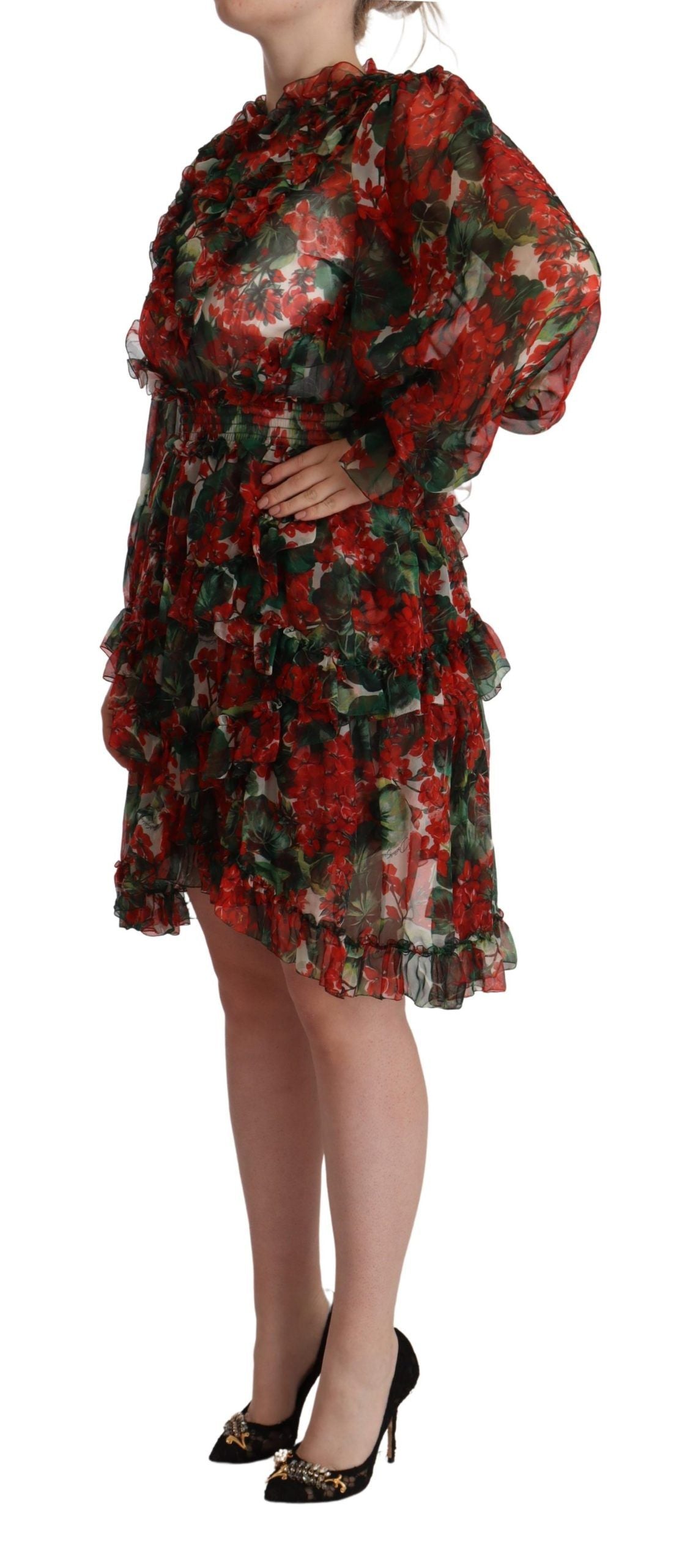 Multicolor Red Floral Silk Long Maxi Dress - ventzia