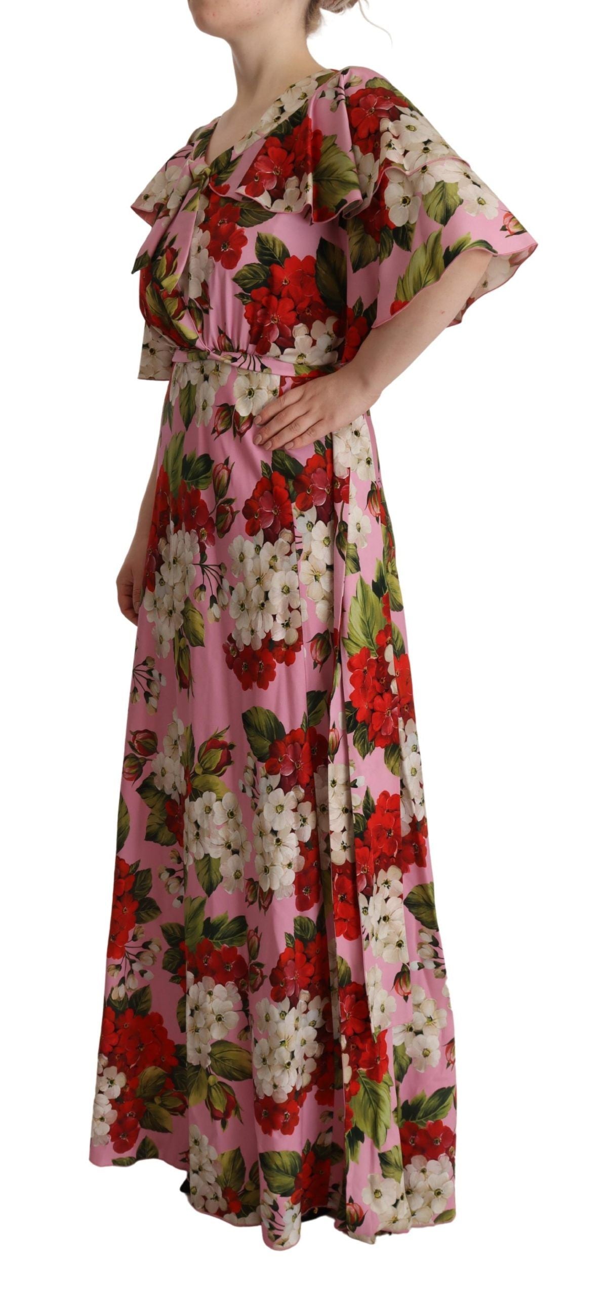 Pink Floral Silk Stretch Gown Maxi Dress - ventzia