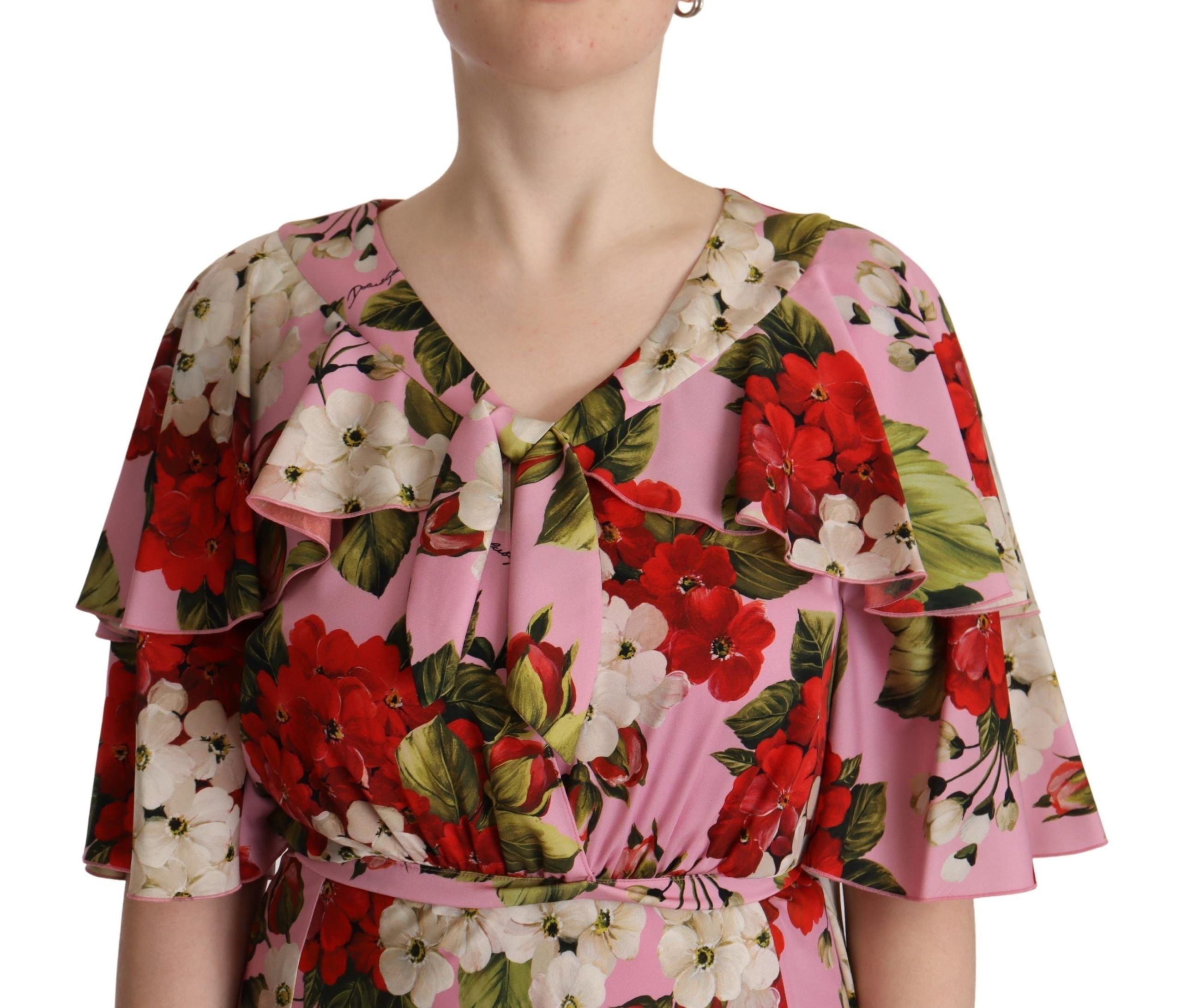 Pink Floral Silk Stretch Gown Maxi Dress - ventzia