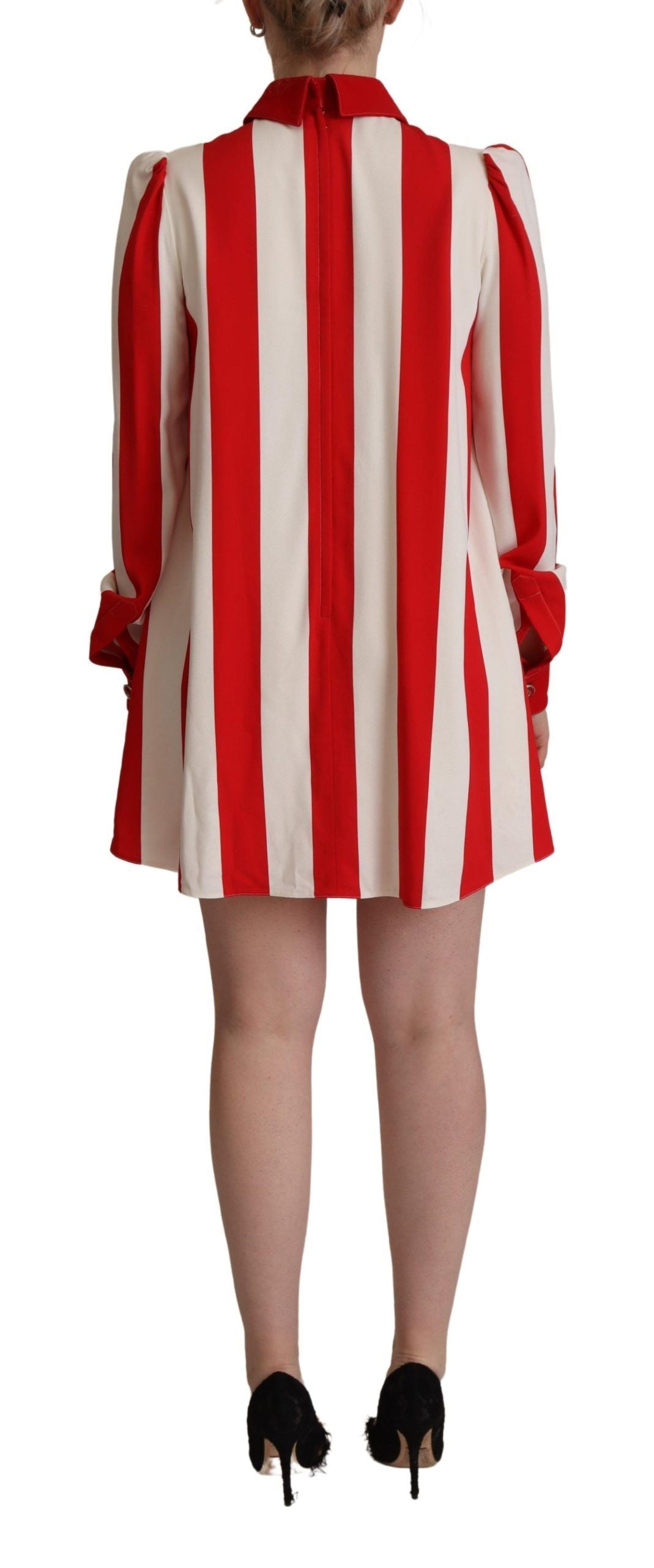 White Red Stretch Mini Shirt Gown Dress - ventzia