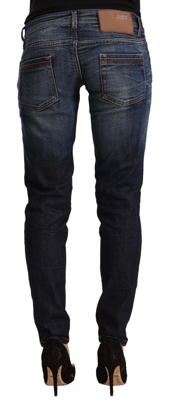 Blue Washed Cotton Low Waist Skinny Denim Jeans - ventzia