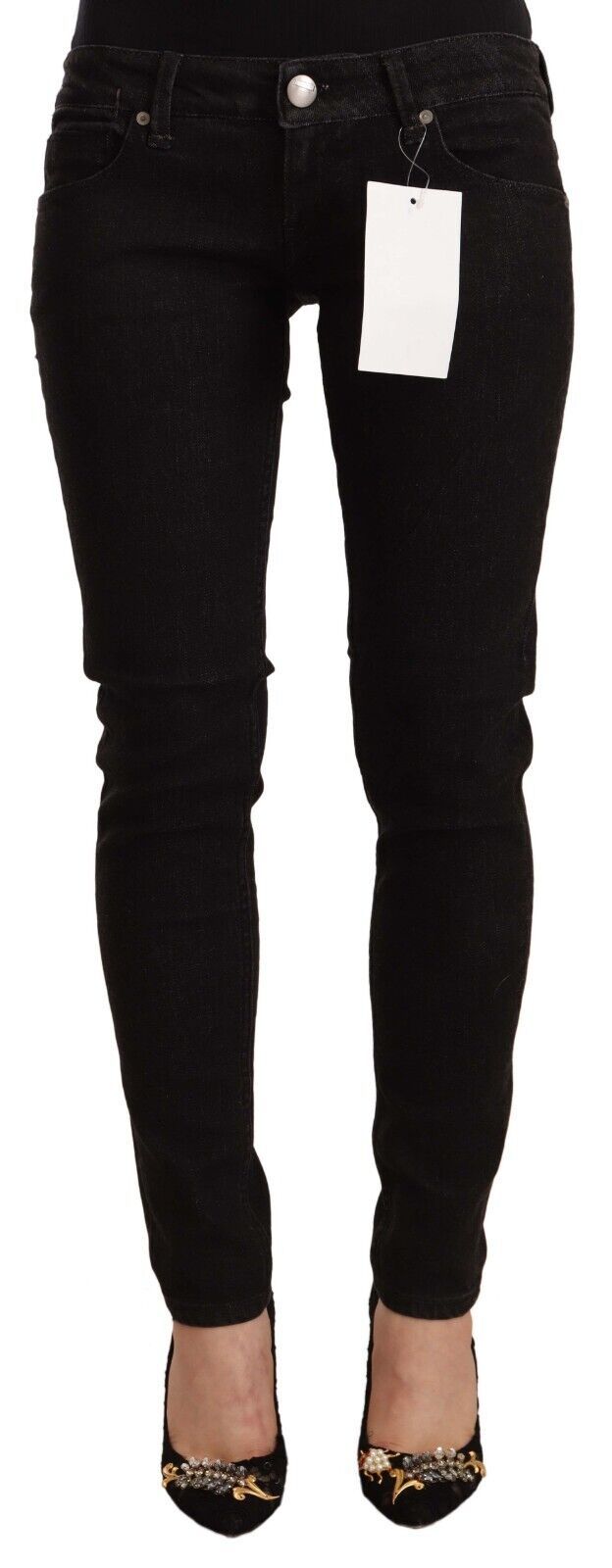 Black Cotton Low Waist Skinny Denim Jeans - ventzia