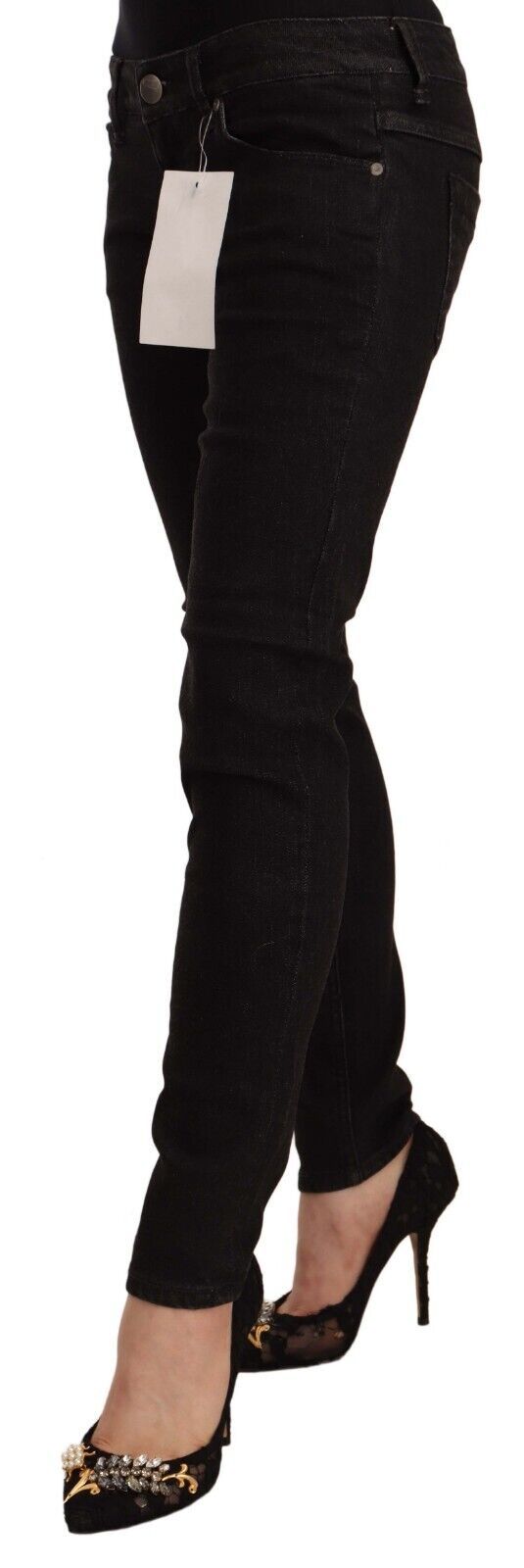 Black Cotton Low Waist Skinny Denim Jeans - ventzia