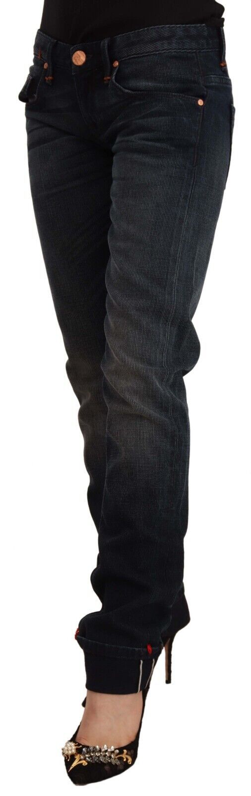 Black Washed Cotton Skinny Denim Low Waist Jeans - ventzia