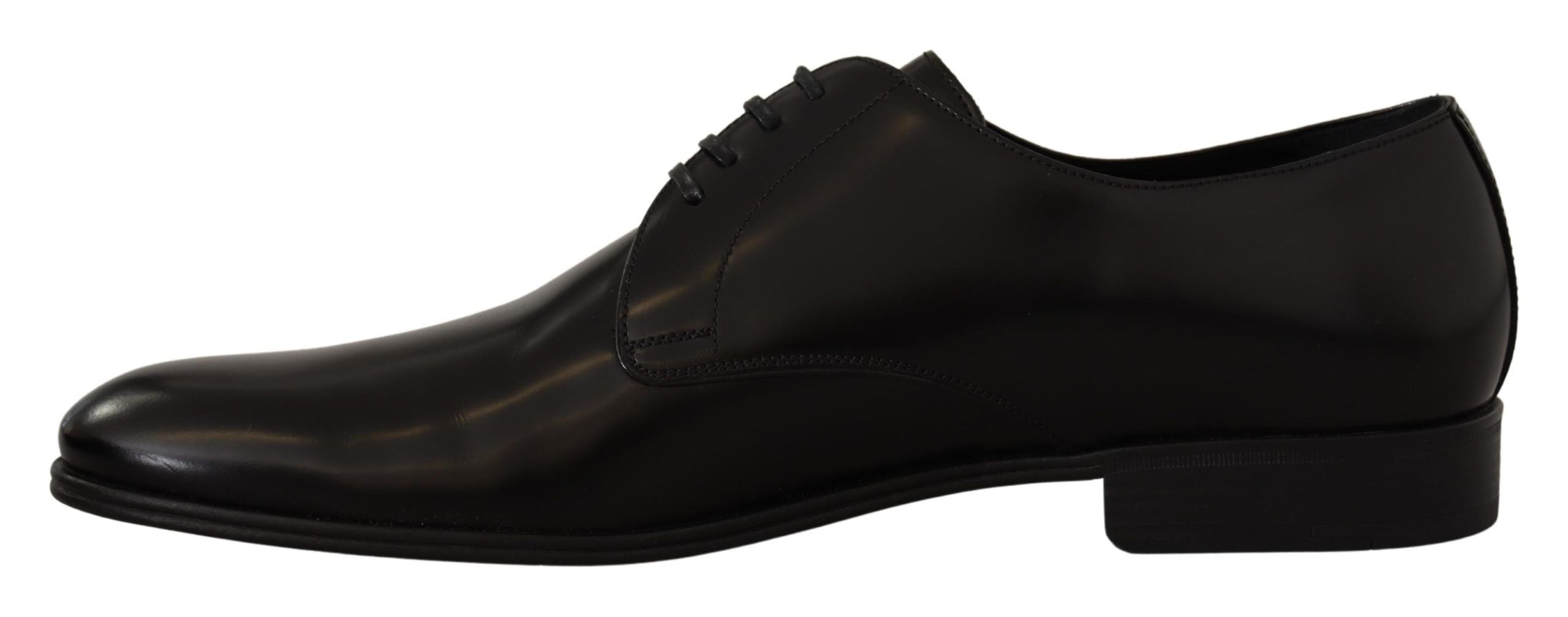 Black Leather Lace Up Formal Derby Shoes - ventzia