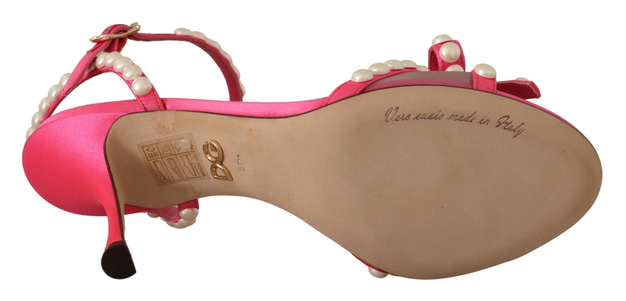 Pink Satin White Pearl Crystals Heels Shoes - ventzia