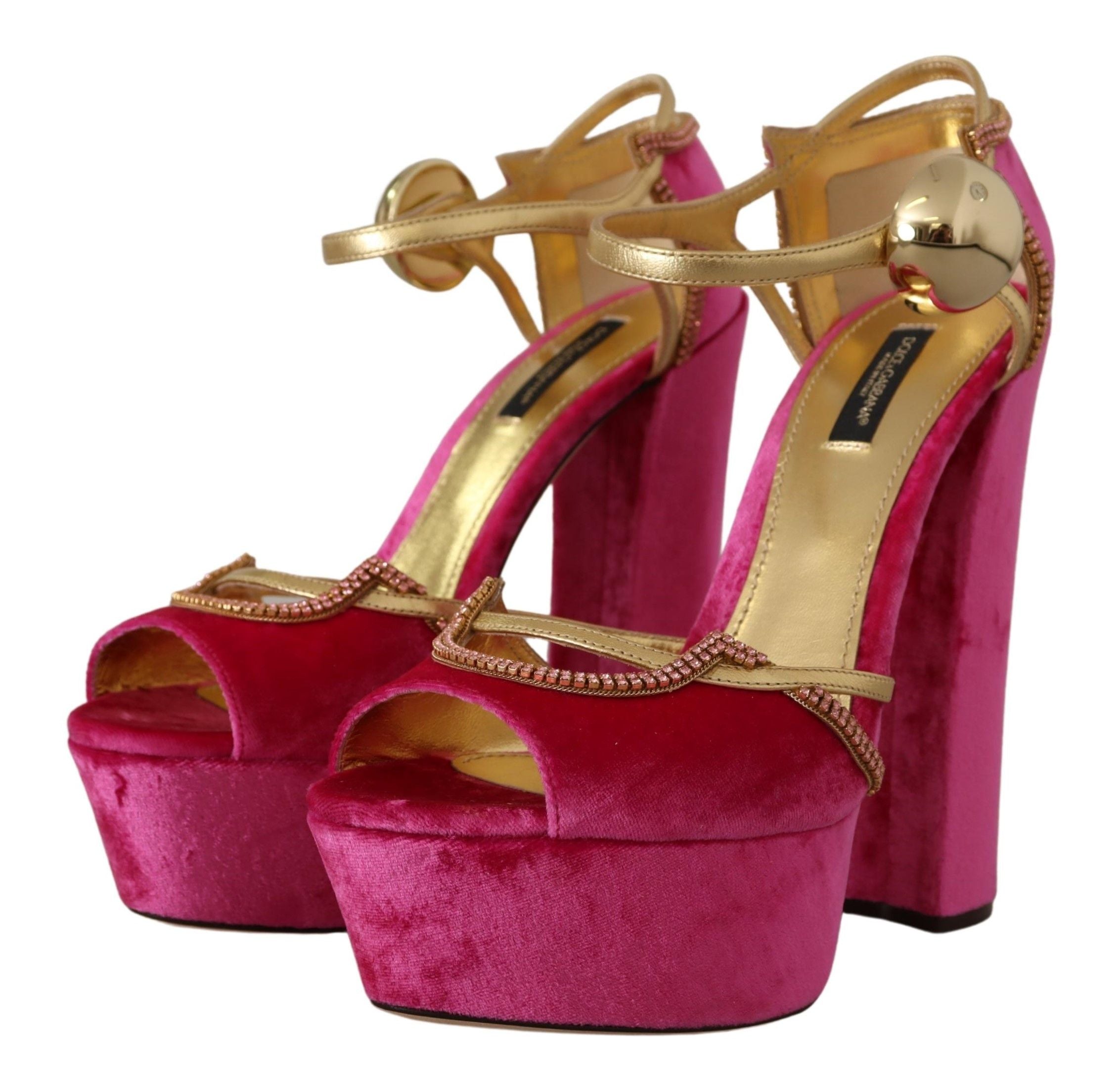 Pink Velvet Crystal Ankle Strap Sandals Shoes - ventzia