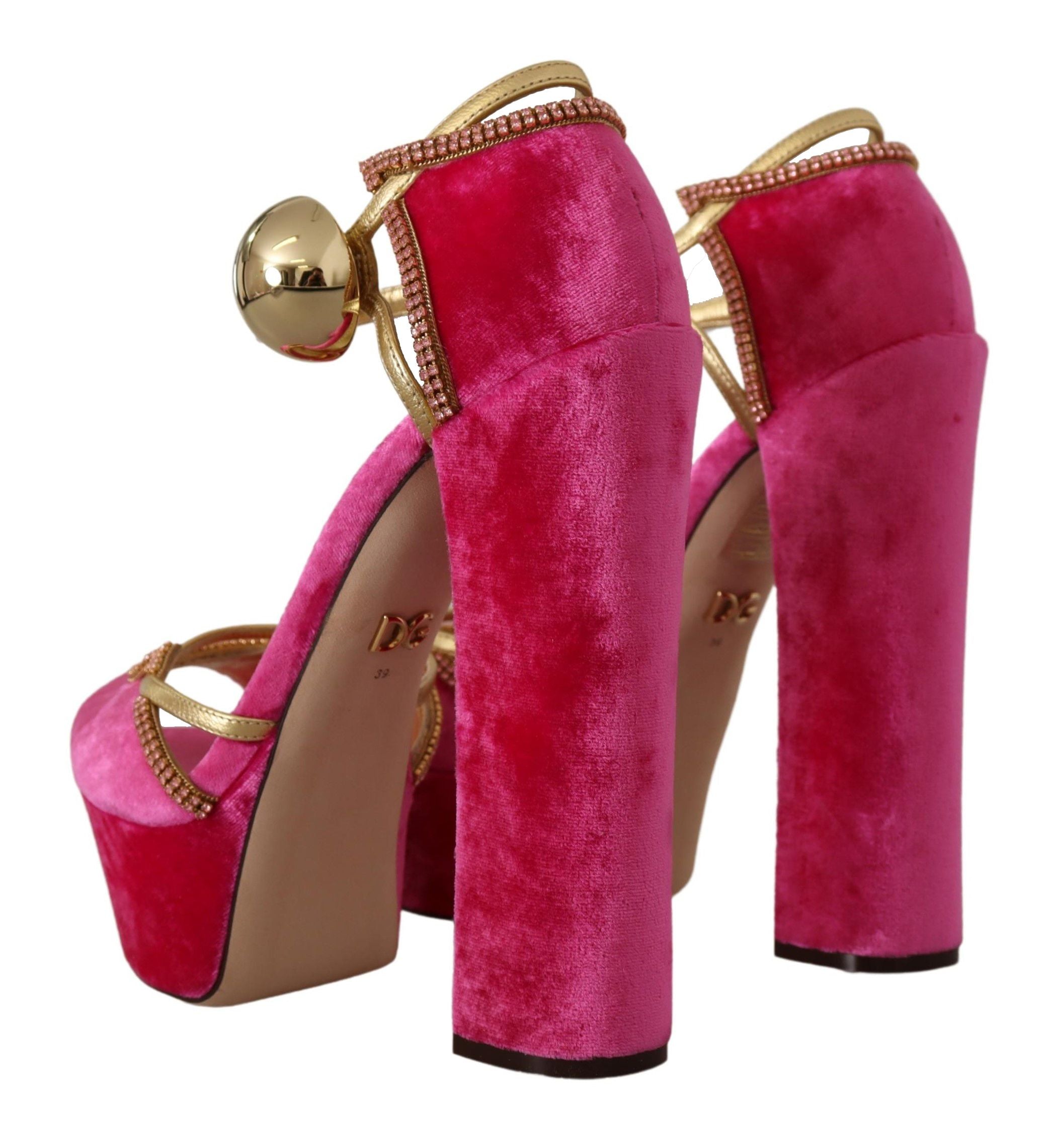 Pink Velvet Crystal Ankle Strap Sandals Shoes - ventzia