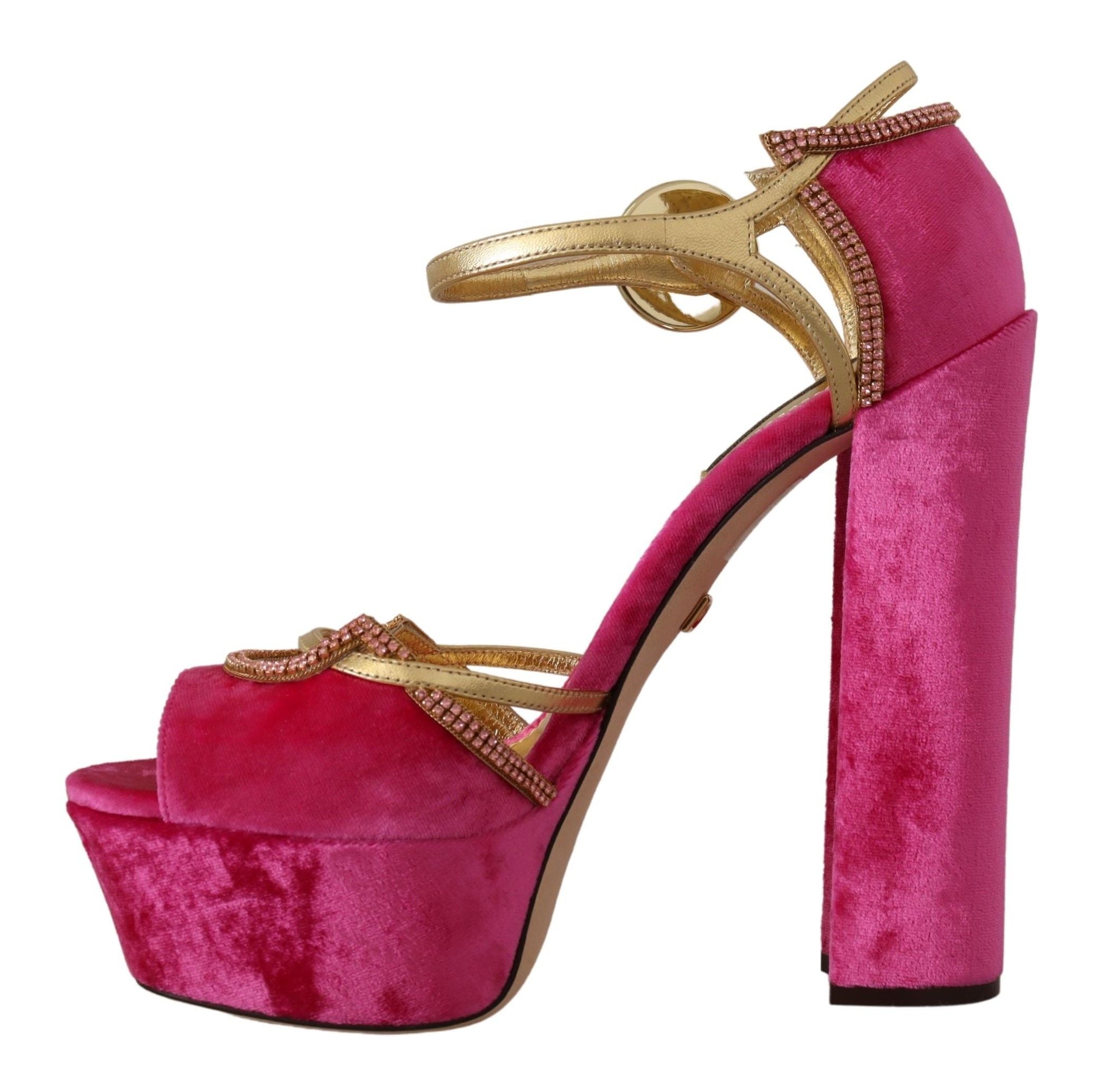 Pink Velvet Crystal Ankle Strap Sandals Shoes - ventzia