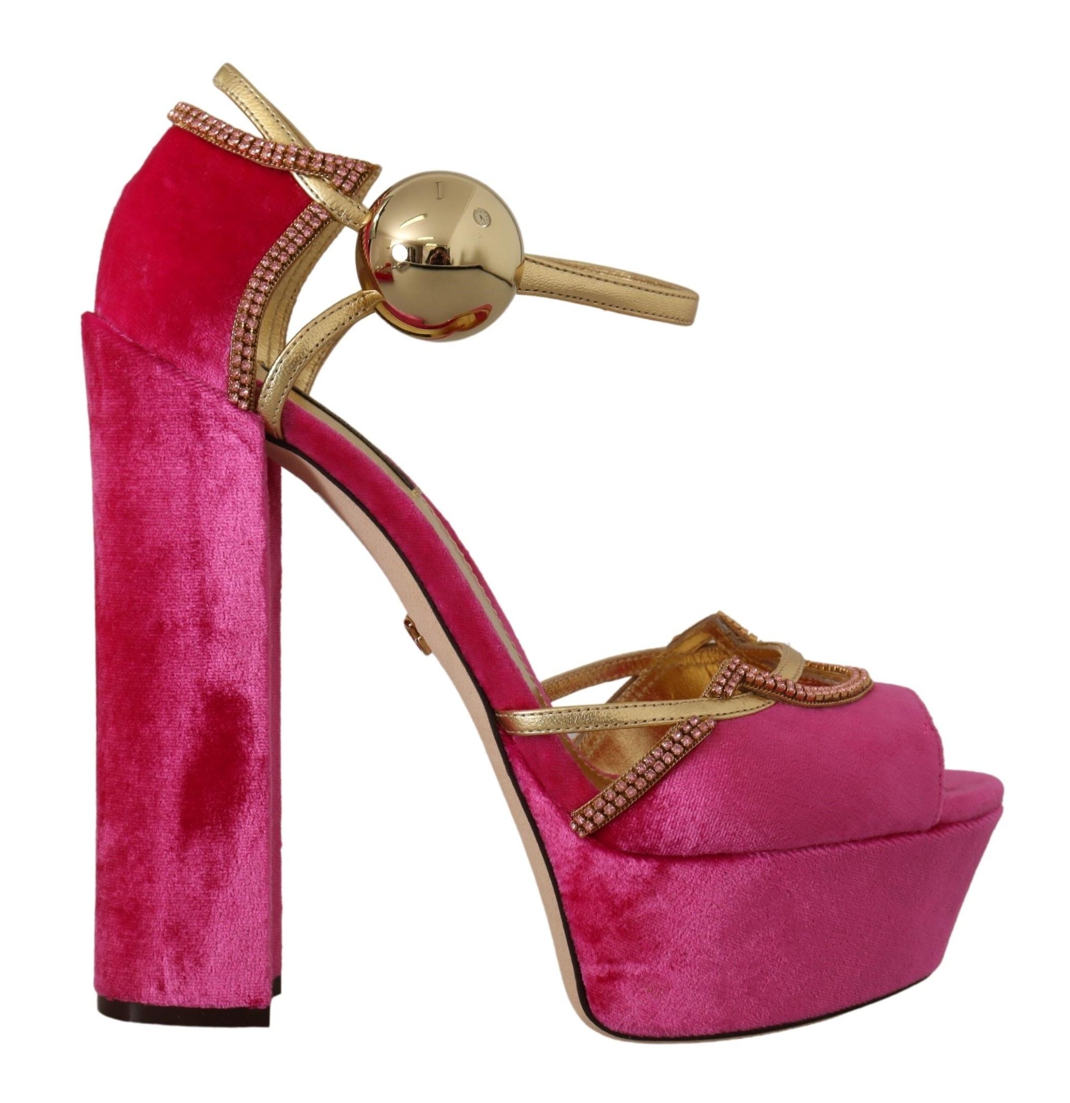 Pink Velvet Crystal Ankle Strap Sandals Shoes - ventzia