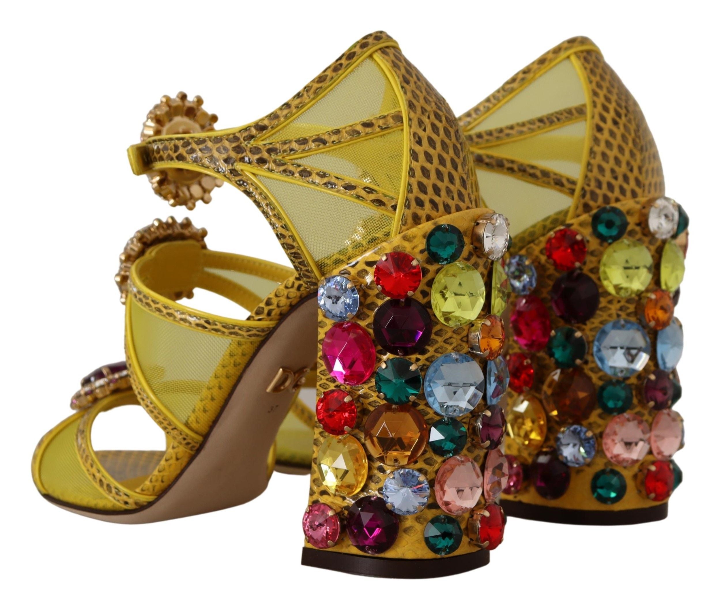 Yellow Leather Crystal Ayers Sandals Shoes - ventzia
