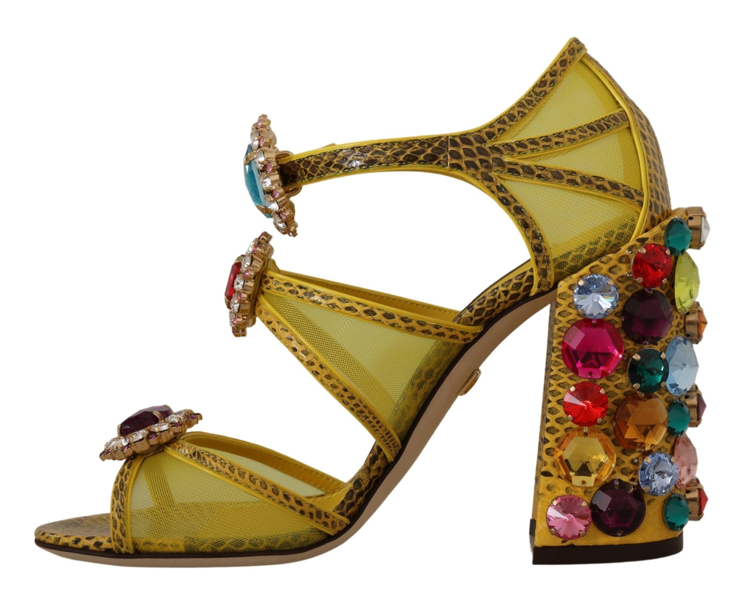 Yellow Leather Crystal Ayers Sandals Shoes - ventzia