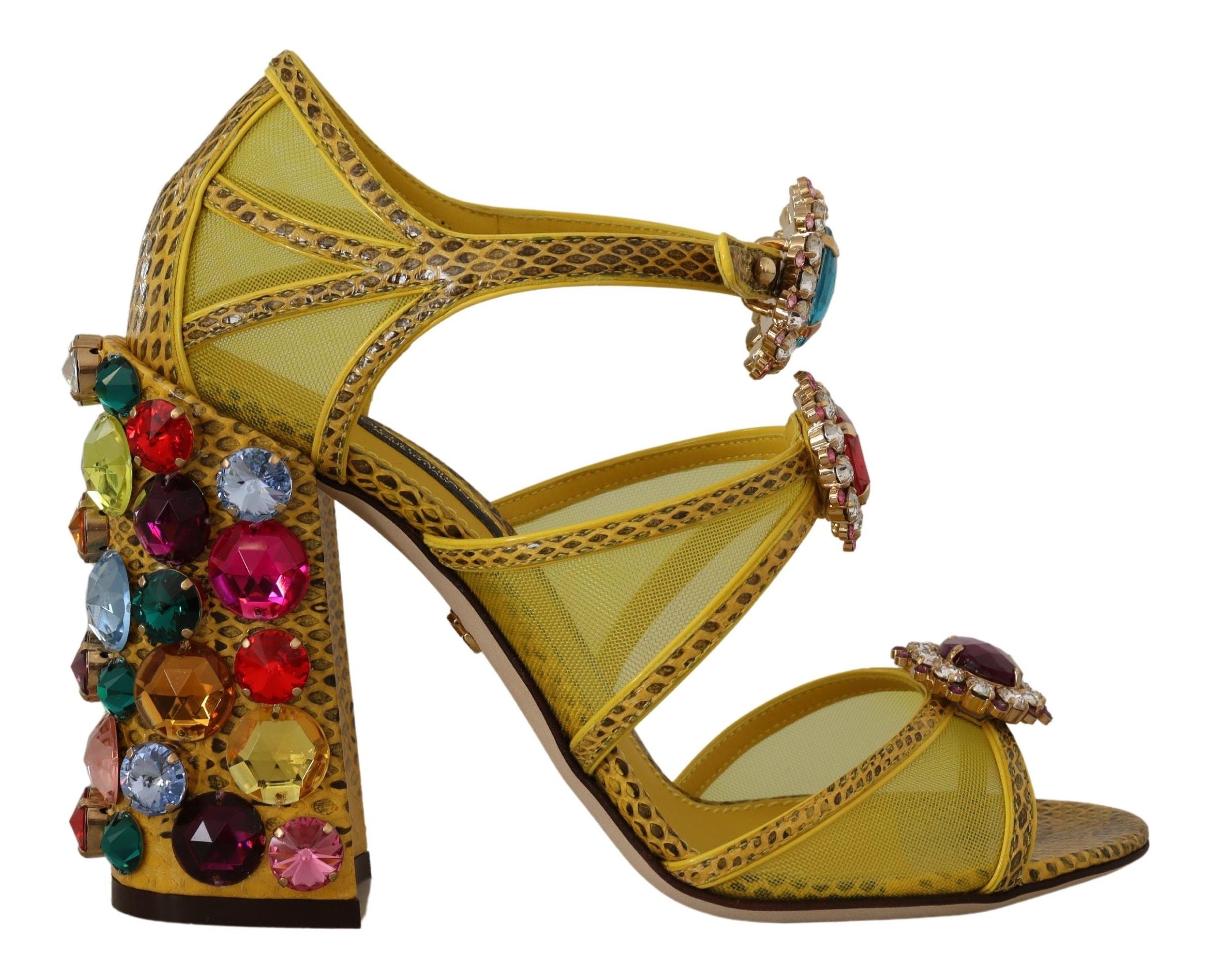 Yellow Leather Crystal Ayers Sandals Shoes - ventzia