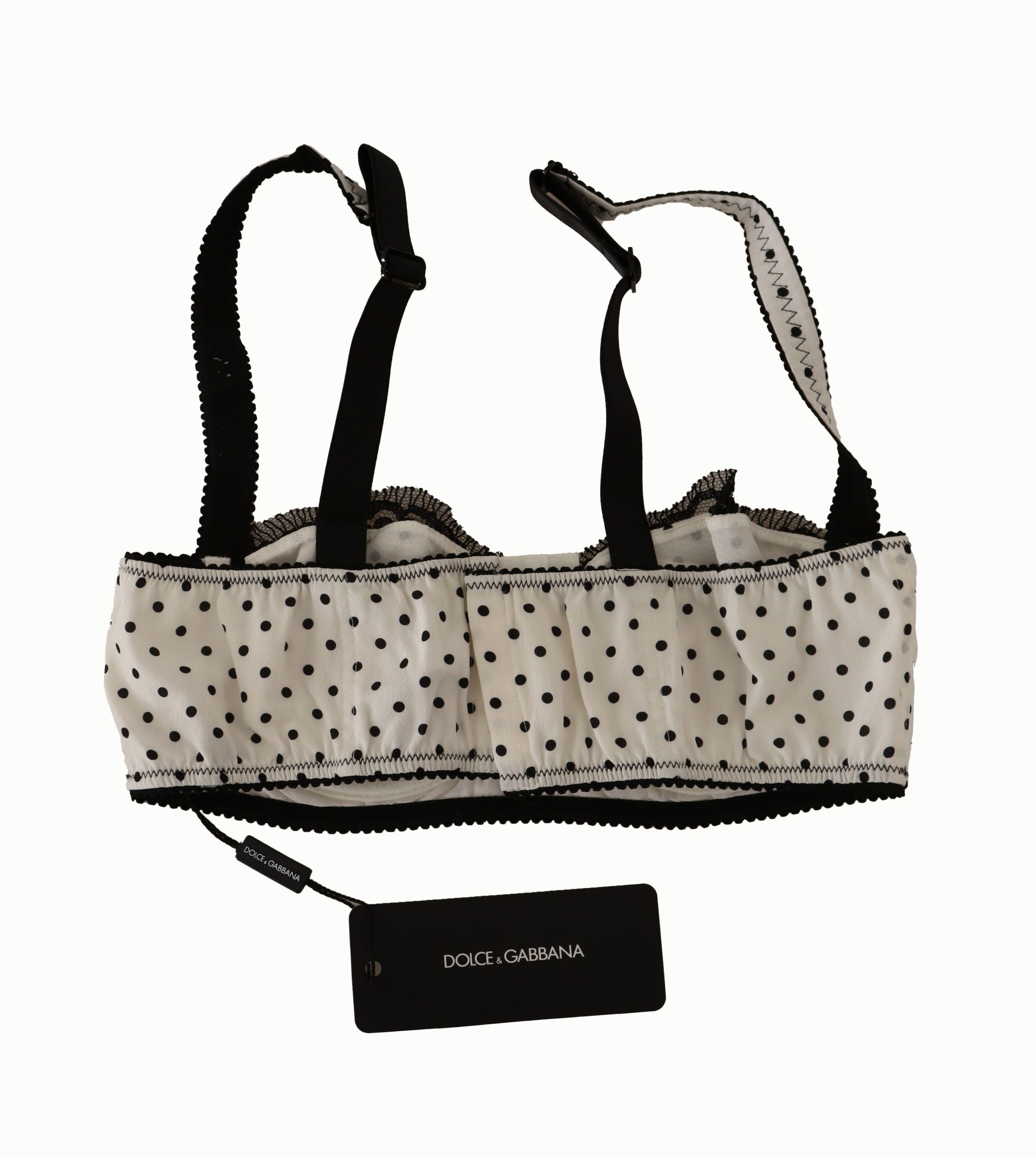 White Black Polka Dot Satin Lace Balconette Bra - ventzia