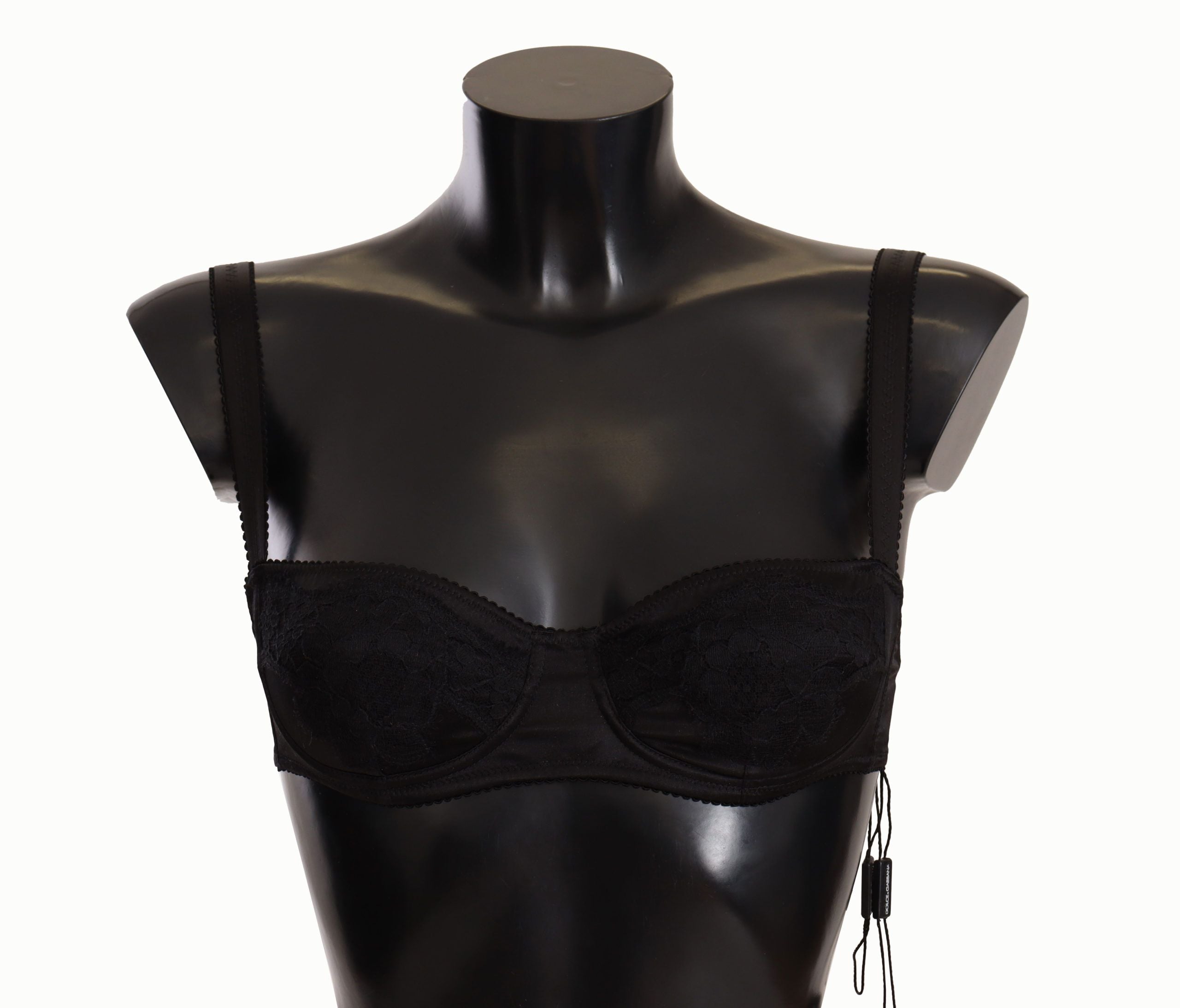 Black Polka Dot Satin Lace Balconette Bra - ventzia