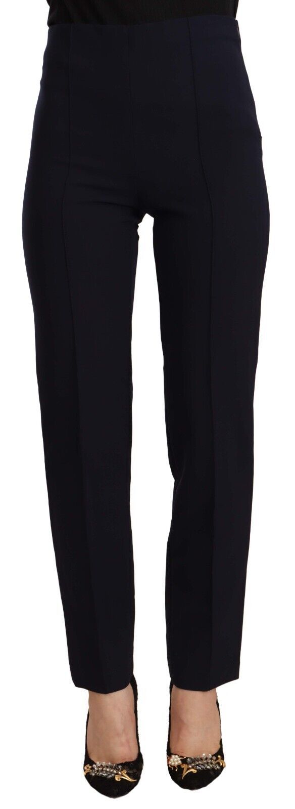 Black High Waist Polyester Women Straight Pants - ventzia