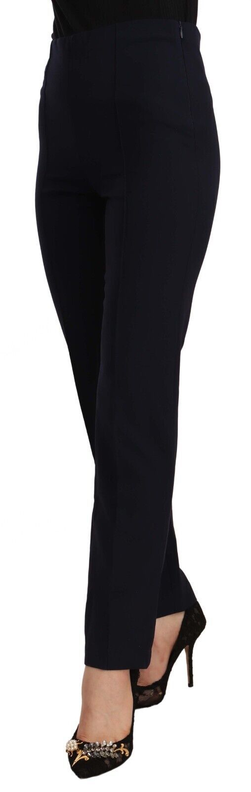Black High Waist Polyester Women Straight Pants - ventzia