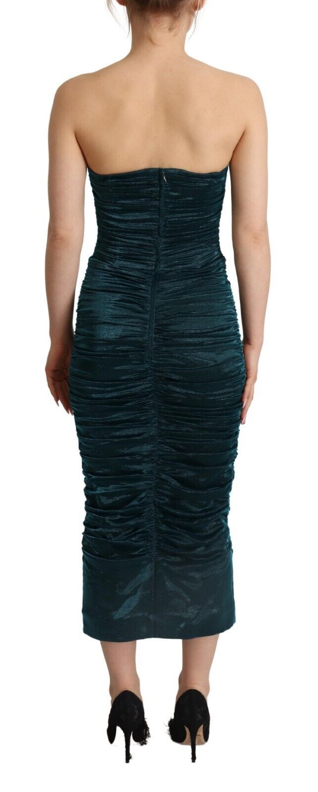 Turquoise Bustier Bodice Draped Midi Dress - ventzia