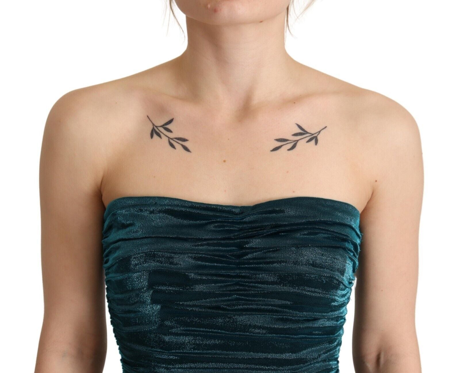 Turquoise Bustier Bodice Draped Midi Dress - ventzia
