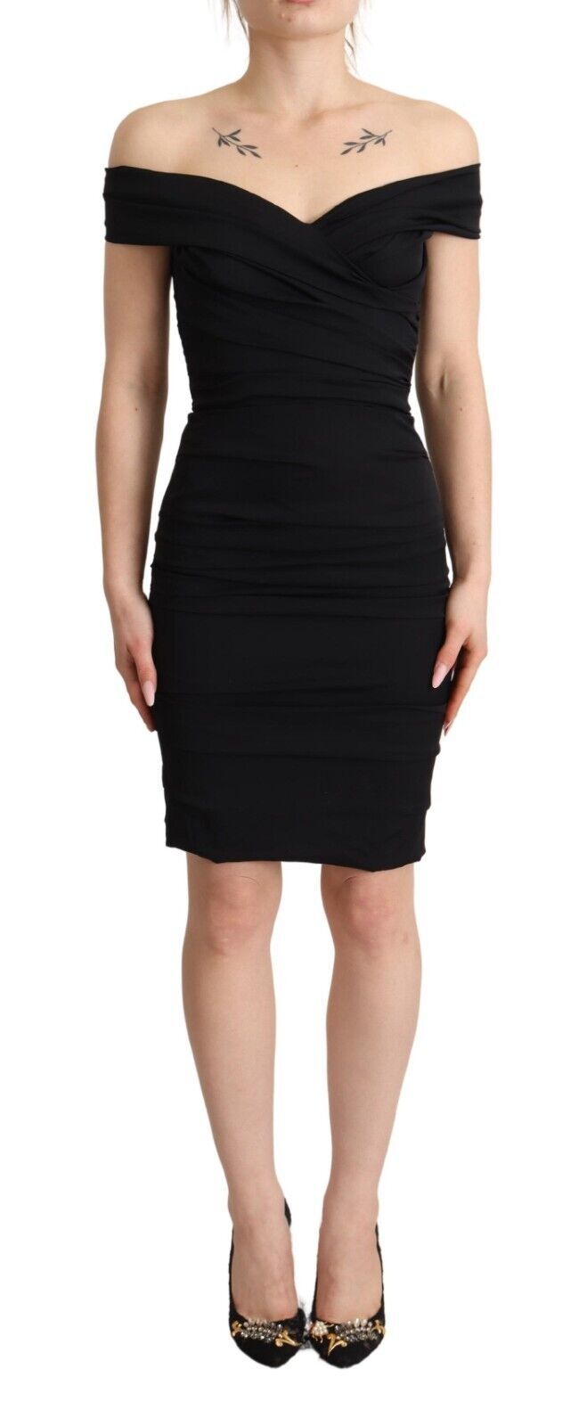 Bodycon Black Silk Off Shoulder Sheath Bodycon Dress - ventzia