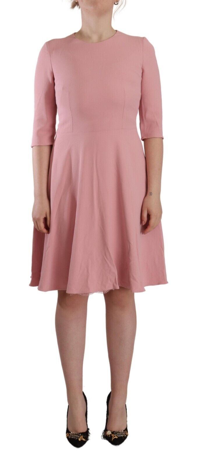 Pink 3/4 Sleeves Viscose Blend A-line Dress - ventzia