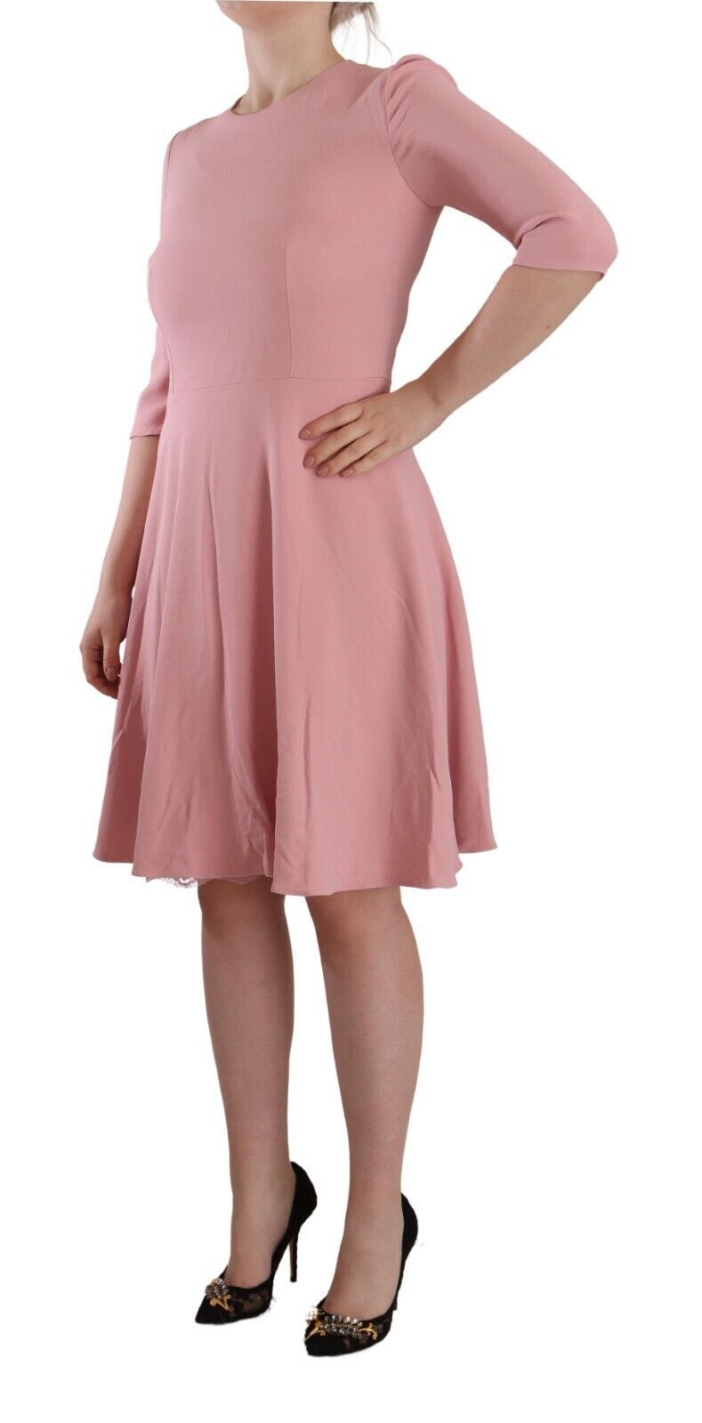 Pink 3/4 Sleeves Viscose Blend A-line Dress - ventzia