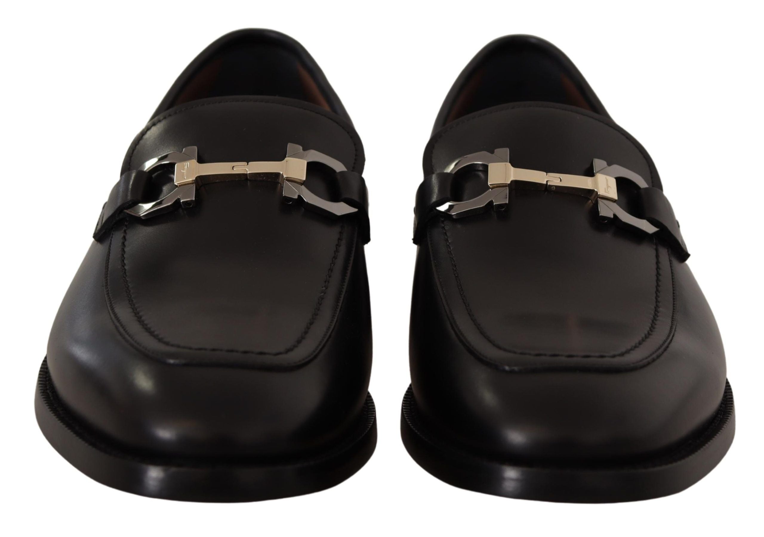Suave Black Leather Gancio Bit Loafers - ventzia