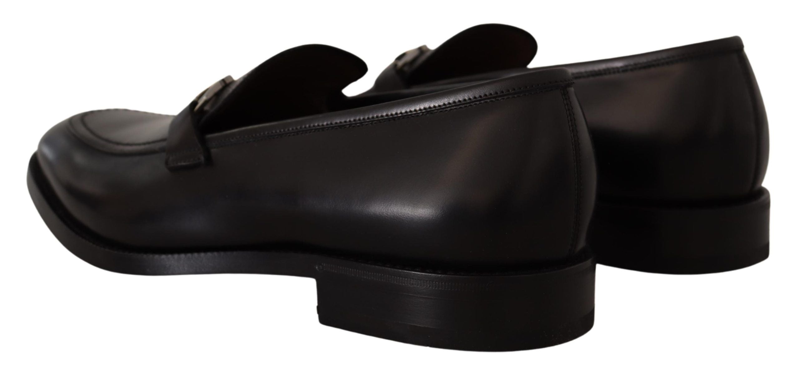 Suave Black Leather Gancio Bit Loafers - ventzia